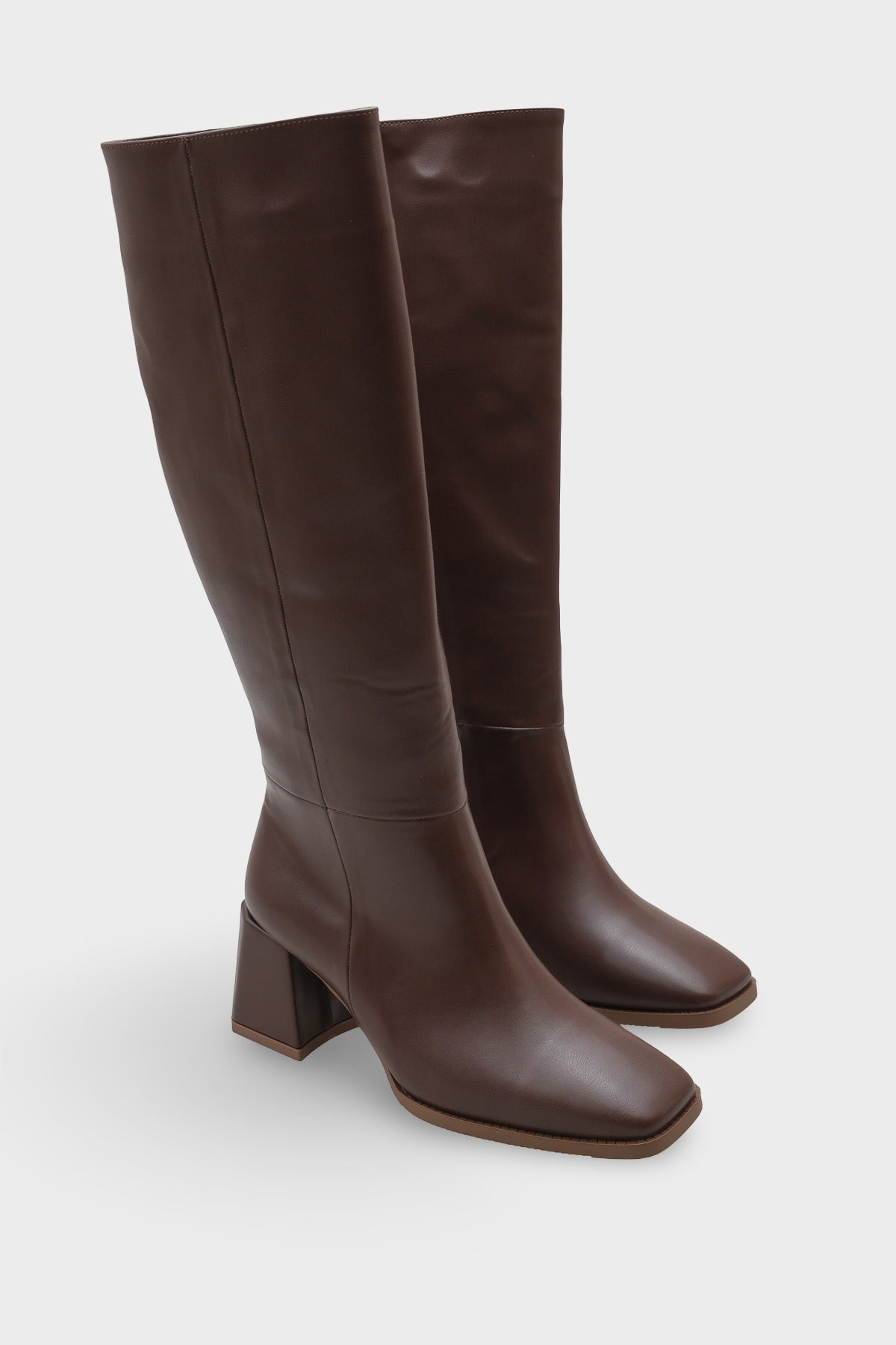 Merilyn  Küt Burunlu Kalın Orta Topuklu Fermuarlı Uzun Kadın Çizme