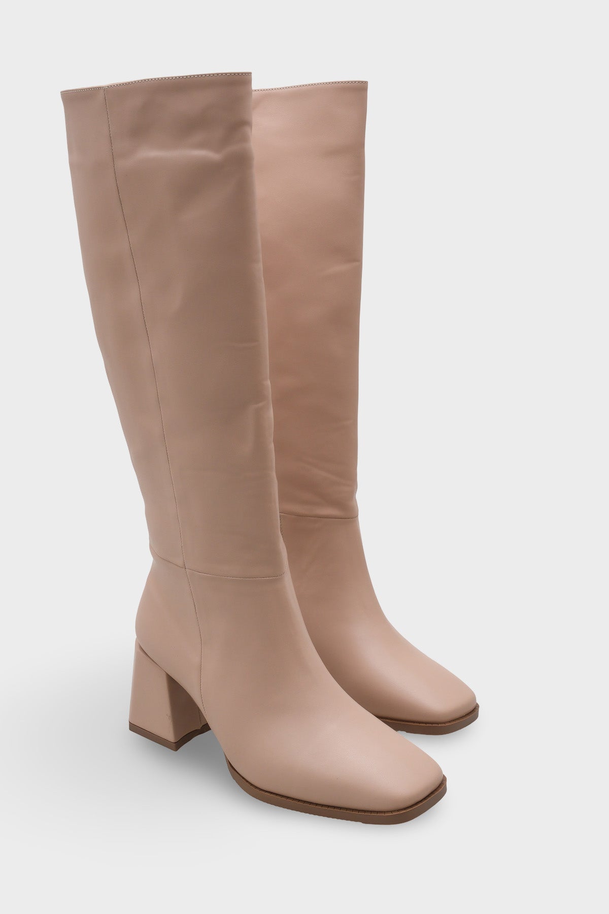 Merilyn  Küt Burunlu Kalın Orta Topuklu Fermuarlı Uzun Kadın Çizme
