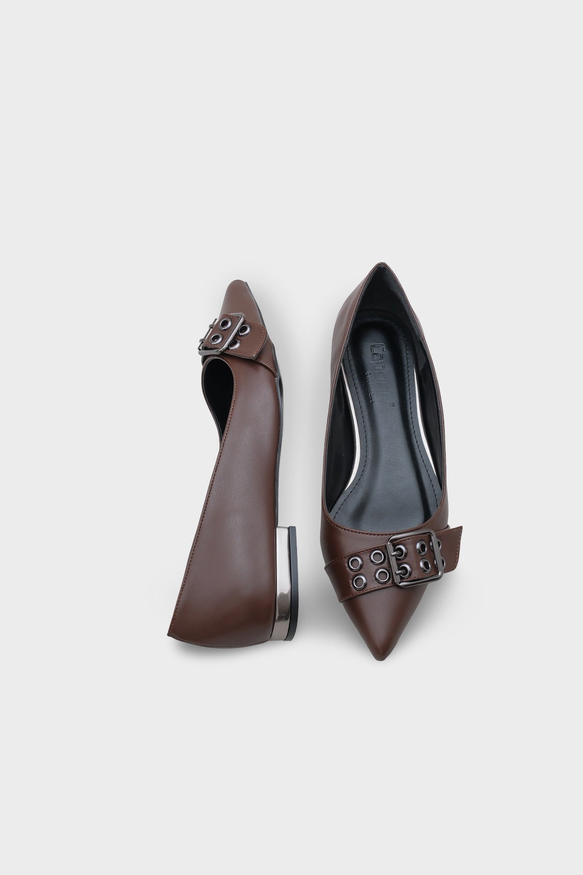 Krissie Sivri Burunlu Kısa Topuklu Metal Aksesuarlı Kadın Babet