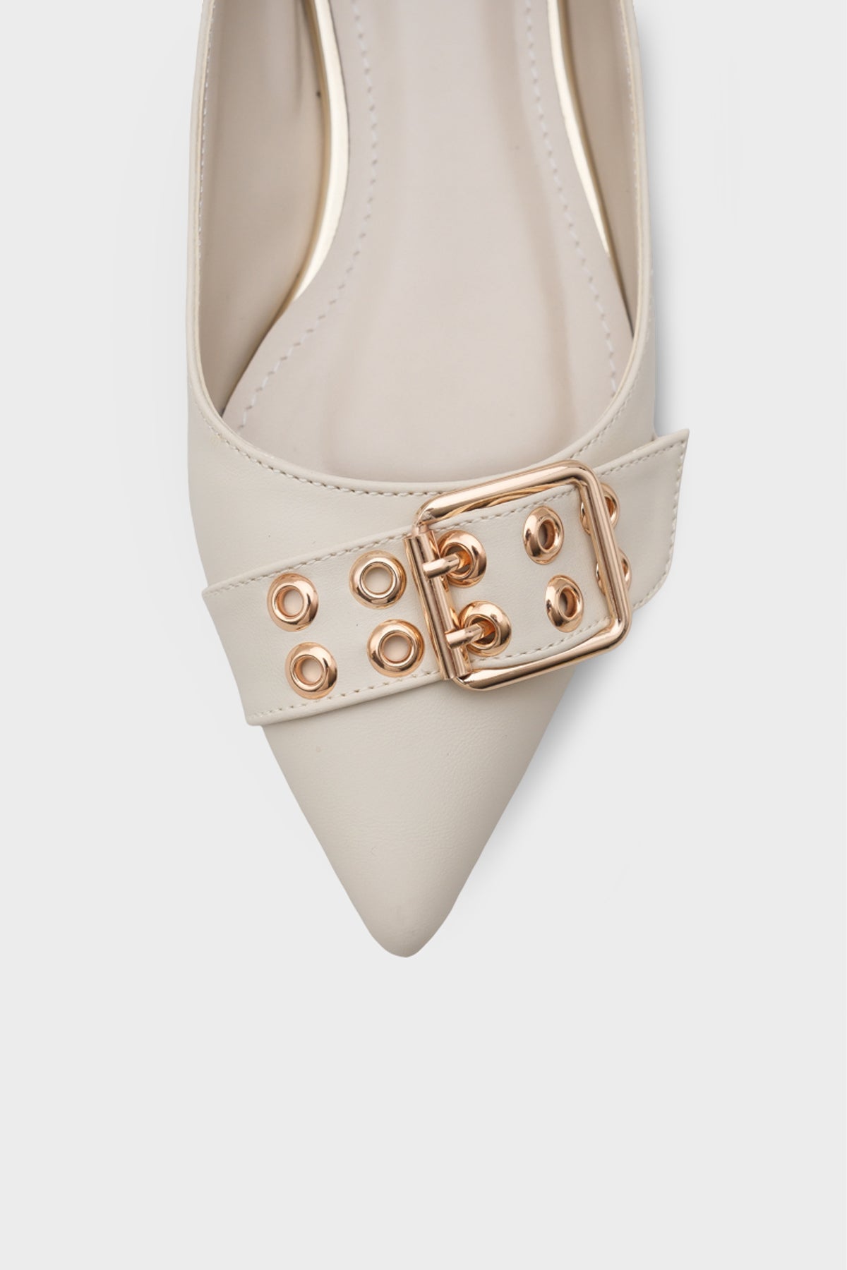 Krissie Sivri Burunlu Kısa Topuklu Metal Aksesuarlı Kadın Babet