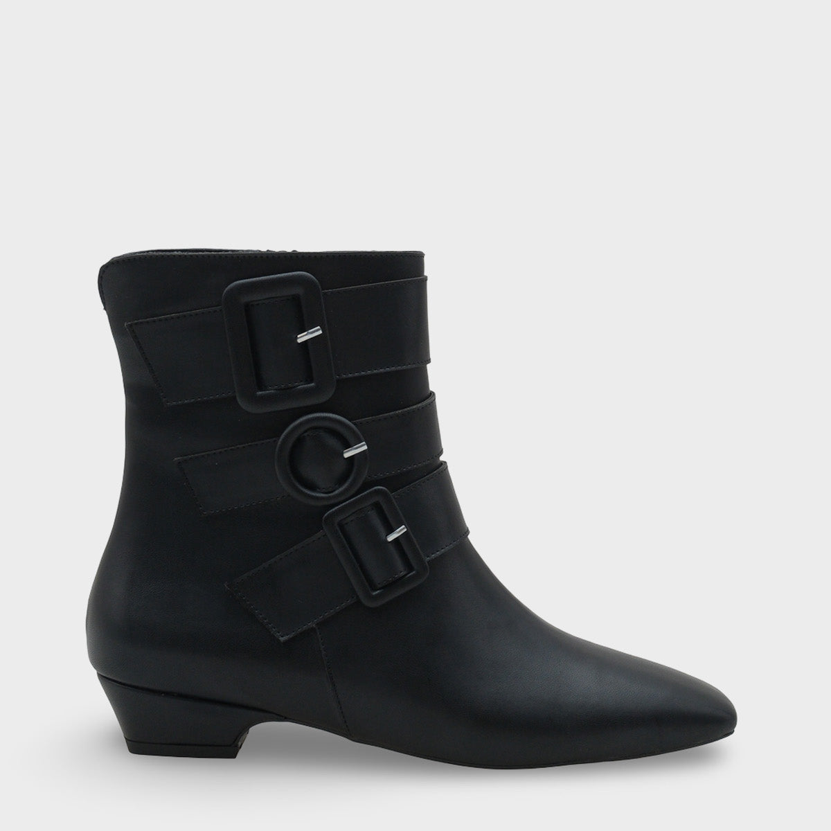 Shane  Kısa Topuklu Yandan Fermuarlı Tokalı Küt Burun Kadın Bot