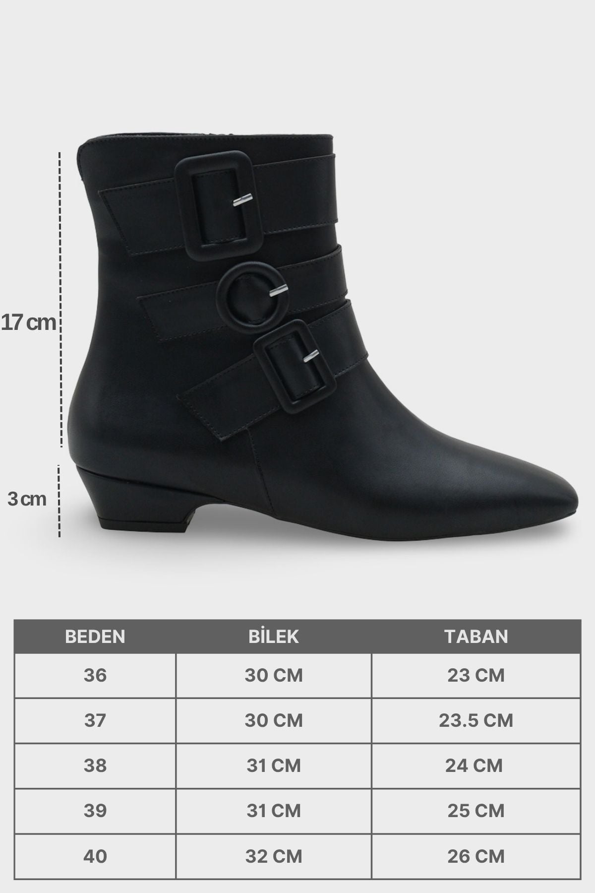 Shane  Kısa Topuklu Yandan Fermuarlı Tokalı Küt Burun Kadın Bot