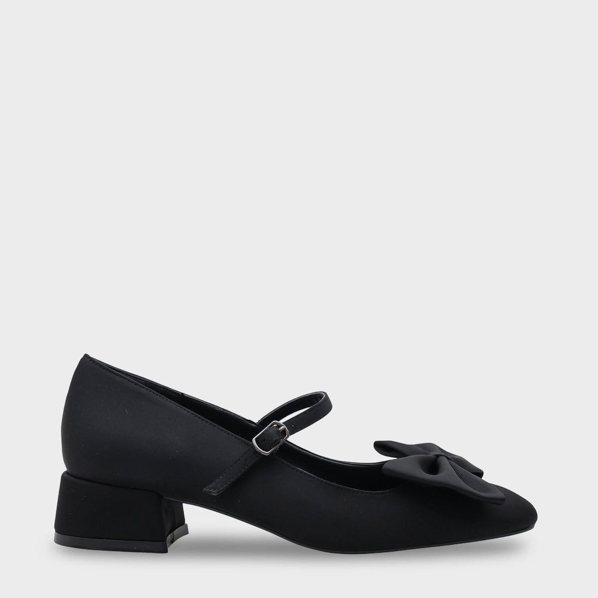 Susanna Kısa Topuklu Küt Burunlu Fiyonklu Mary Jane Saten Kadın Ayakkabı