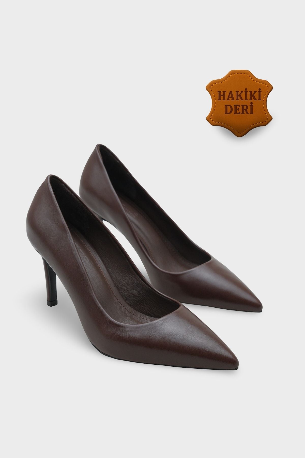 Rhonda Orta Topuklu Günlük Şık Astar Hakiki Deri Stiletto