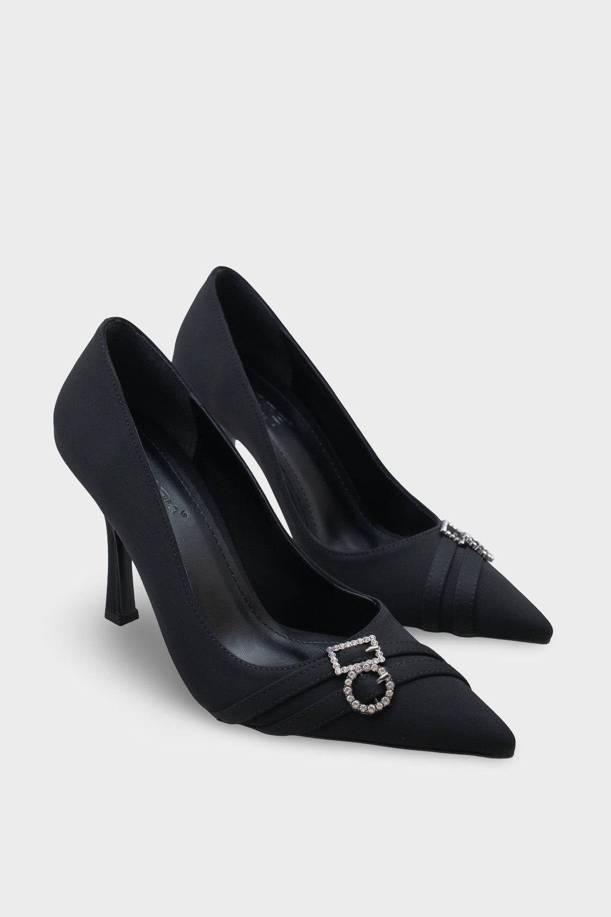 Karyl  Yüksek Topuklu Taşlı Tokalı Saten Şık Stiletto