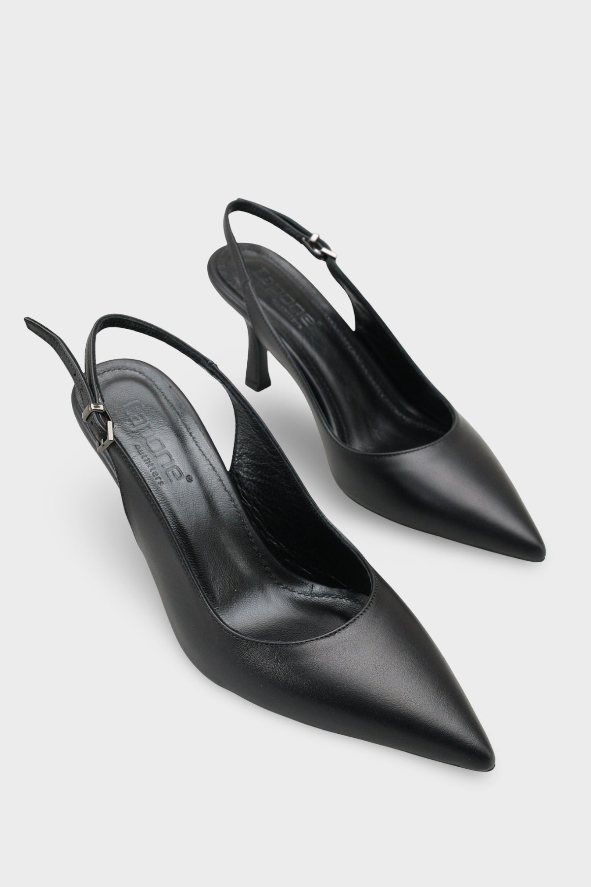 Steffi Hakiki Deri Sivri Burunlu Orta Topuklu Yandan Tokalı Arkası Açık Kadın Ayakkabı