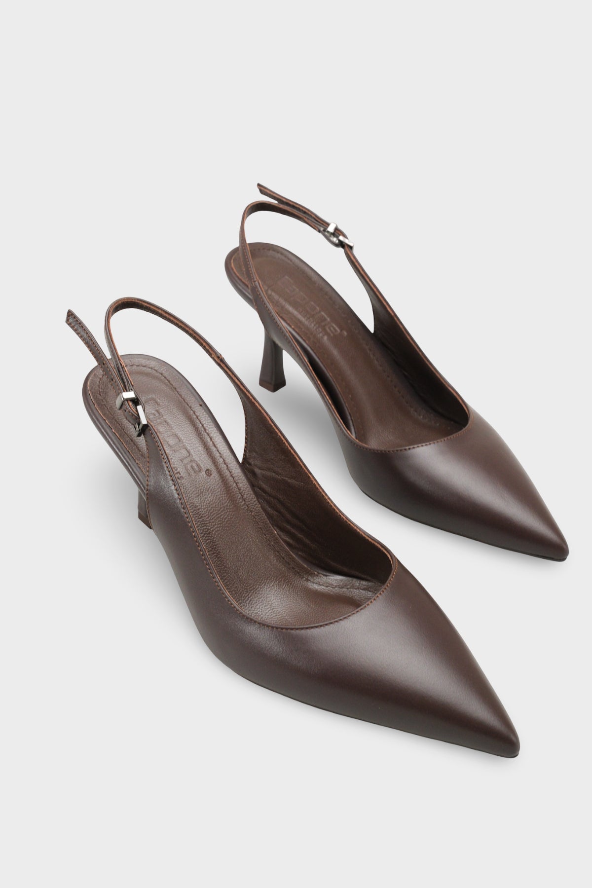 Steffi Hakiki Deri Sivri Burunlu Orta Topuklu Yandan Tokalı Arkası Açık Kadın Ayakkabı