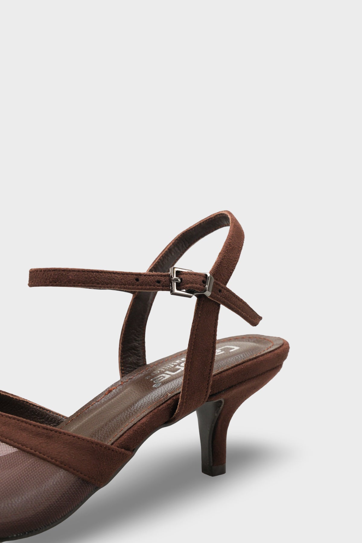 Kathryn Hakiki Deri Astarlı Sivri Burunlu Orta Topuklu Fileli Süet Görünümlü Arkası Açık Kadın Ayakk