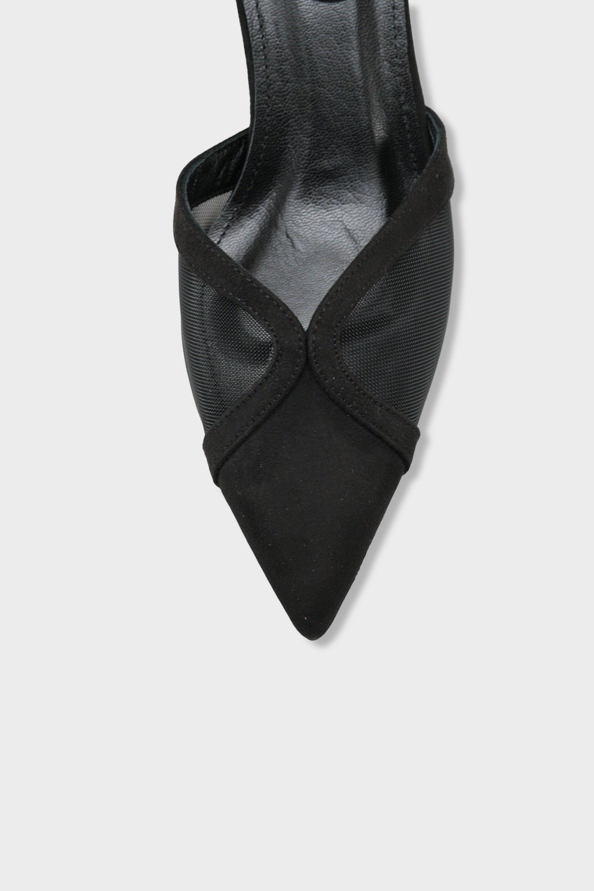 Kathryn Hakiki Deri Astarlı Sivri Burunlu Orta Topuklu Fileli Arkası Açık Kadın Ayakkabı