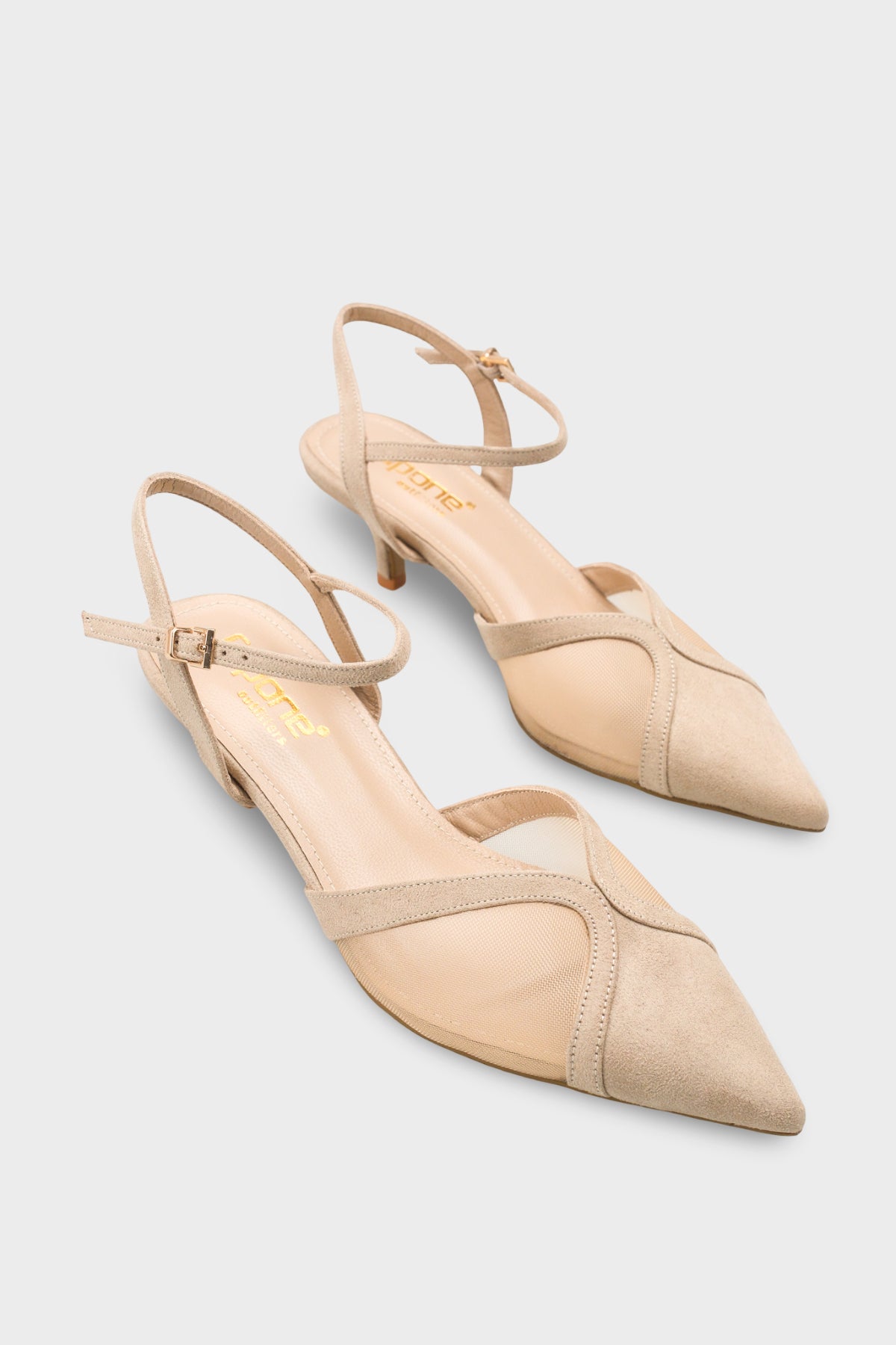 Kathryn Hakiki Deri Astarlı Sivri Burunlu Orta Topuklu Fileli Süet Görünümlü Arkası Açık Kadın Ayakk