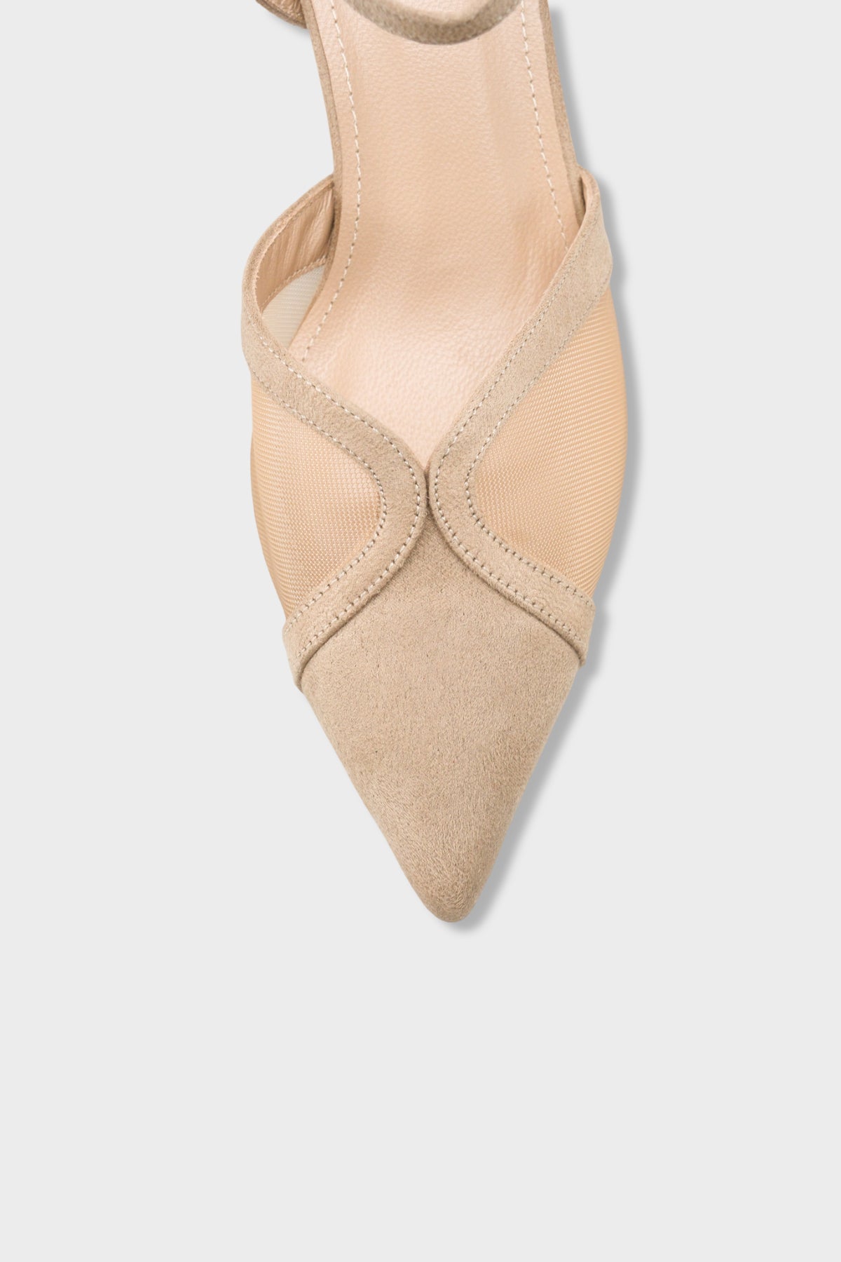 Kathryn Hakiki Deri Astarlı Sivri Burunlu Orta Topuklu Fileli Süet Görünümlü Arkası Açık Kadın Ayakk