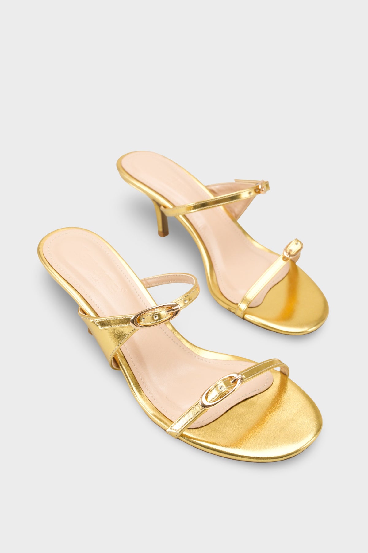 Gerda Yuvarlak Burunlu Çift Tokalı Orta Topuklu Şık Kadın Terlik