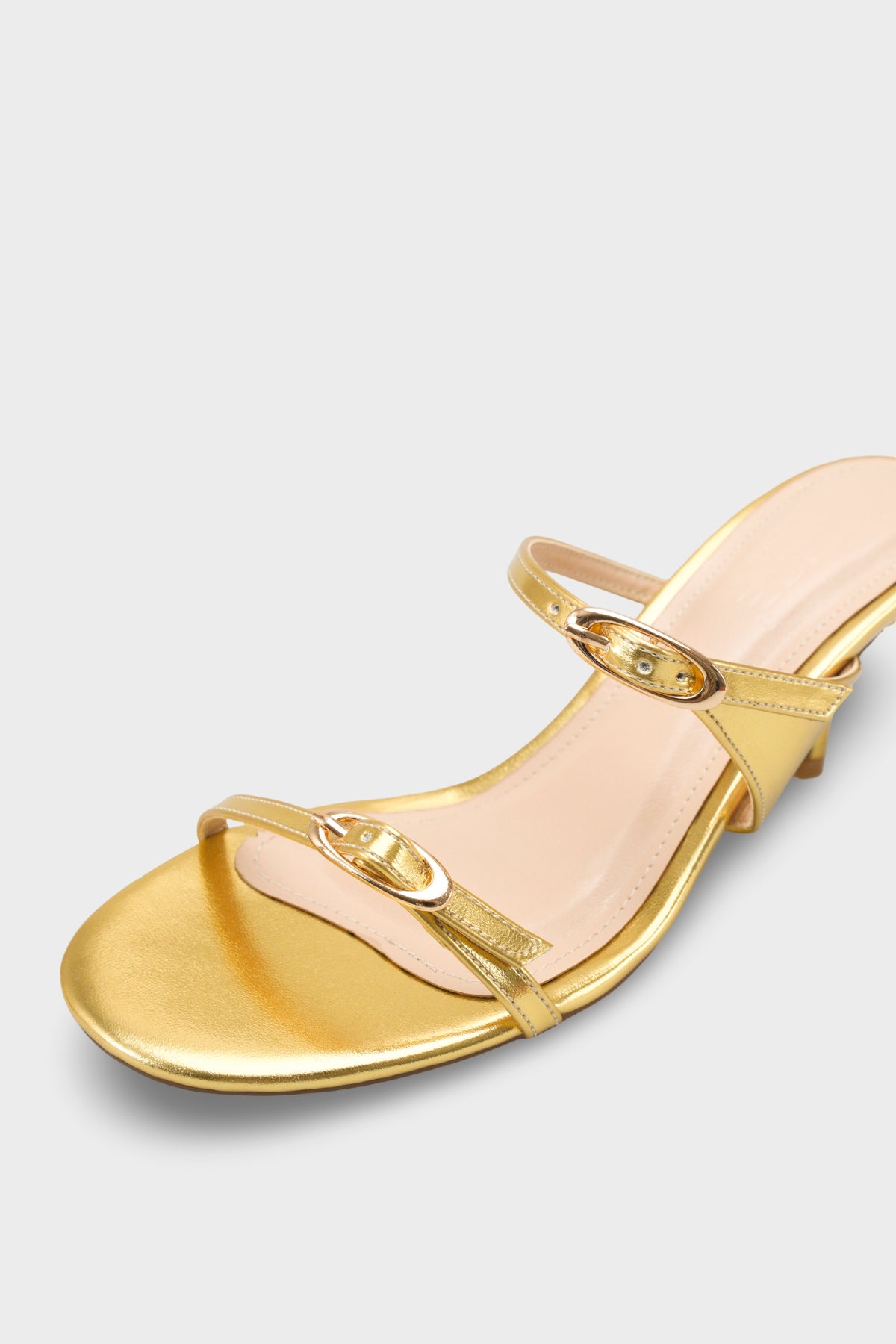 Gerda Yuvarlak Burunlu Çift Tokalı Orta Topuklu Şık Kadın Terlik