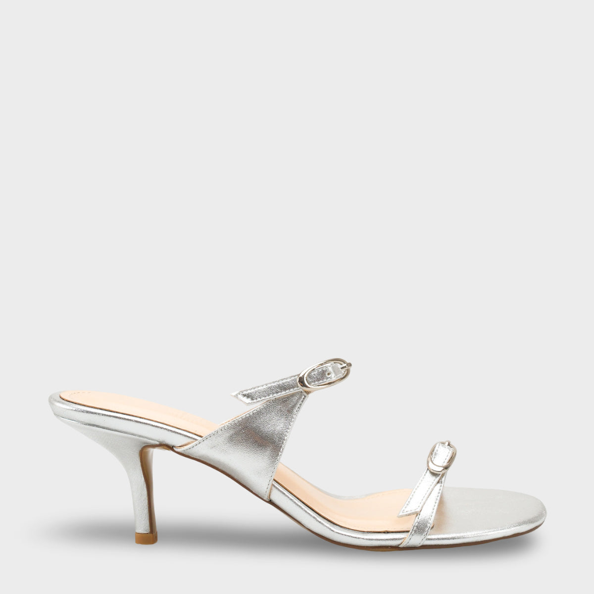 Gerda Yuvarlak Burunlu Çift Tokalı Orta Topuklu Şık Kadın Terlik