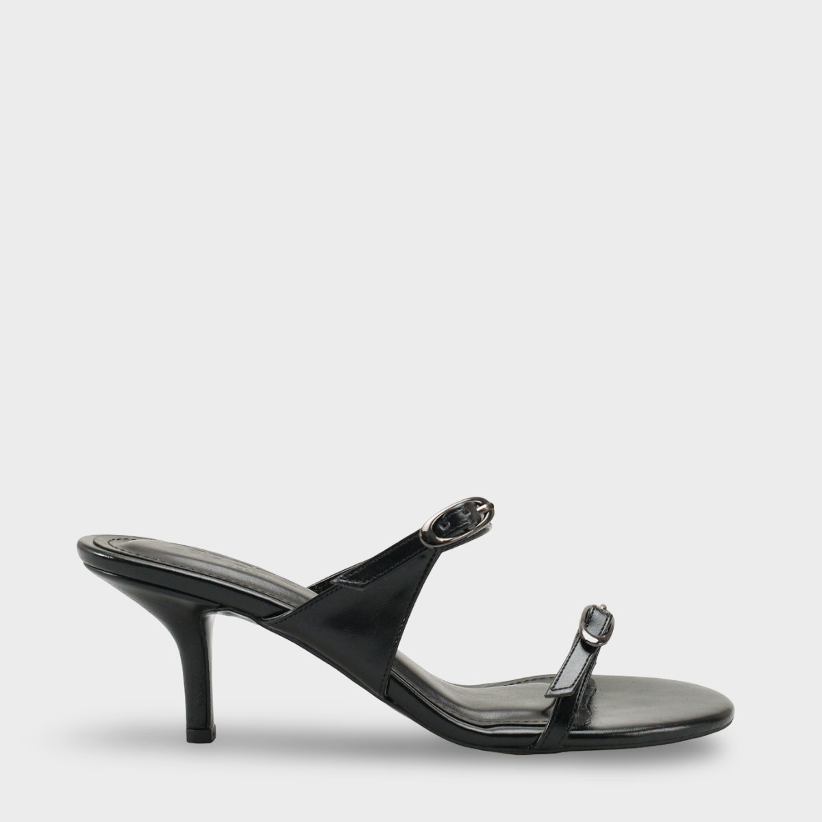 Gerda Yuvarlak Burunlu Çift Tokalı Orta Topuklu Şık Kadın Terlik