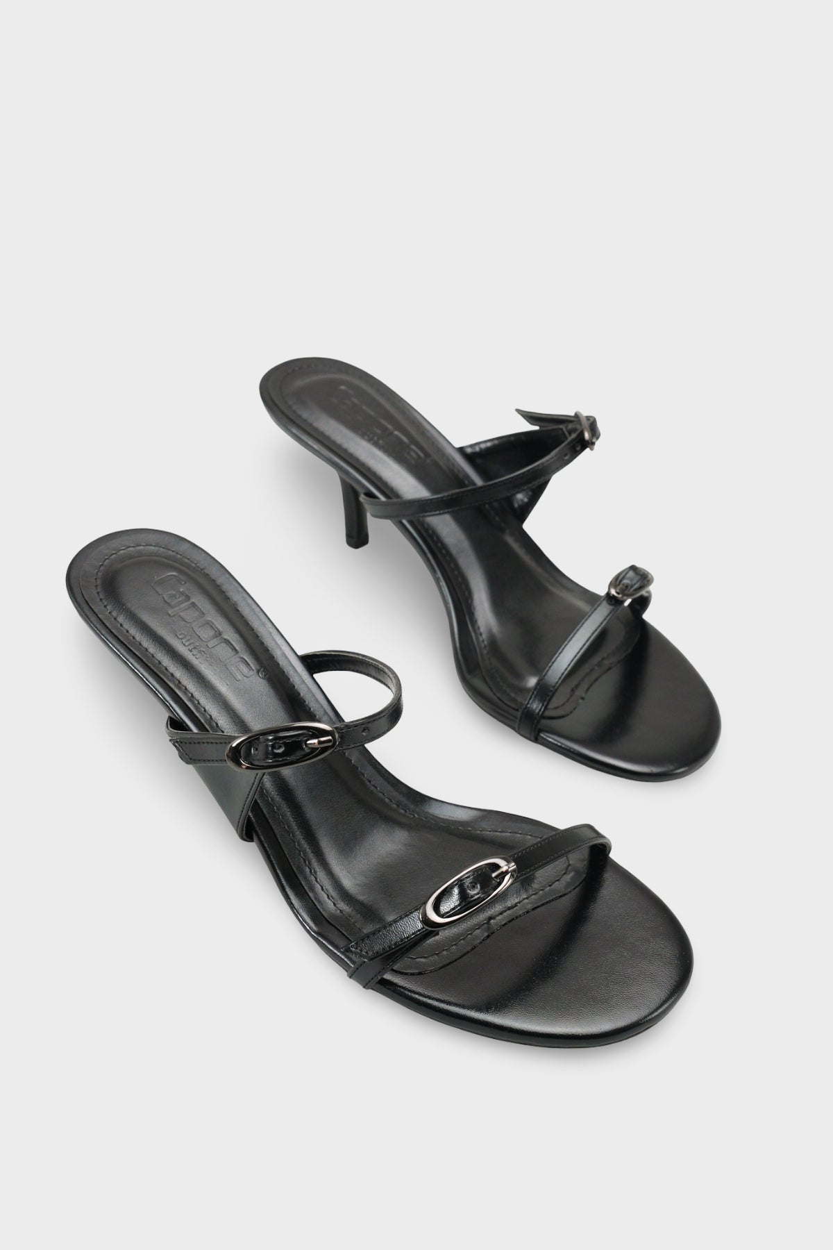 Gerda Yuvarlak Burunlu Çift Tokalı Orta Topuklu Şık Kadın Terlik