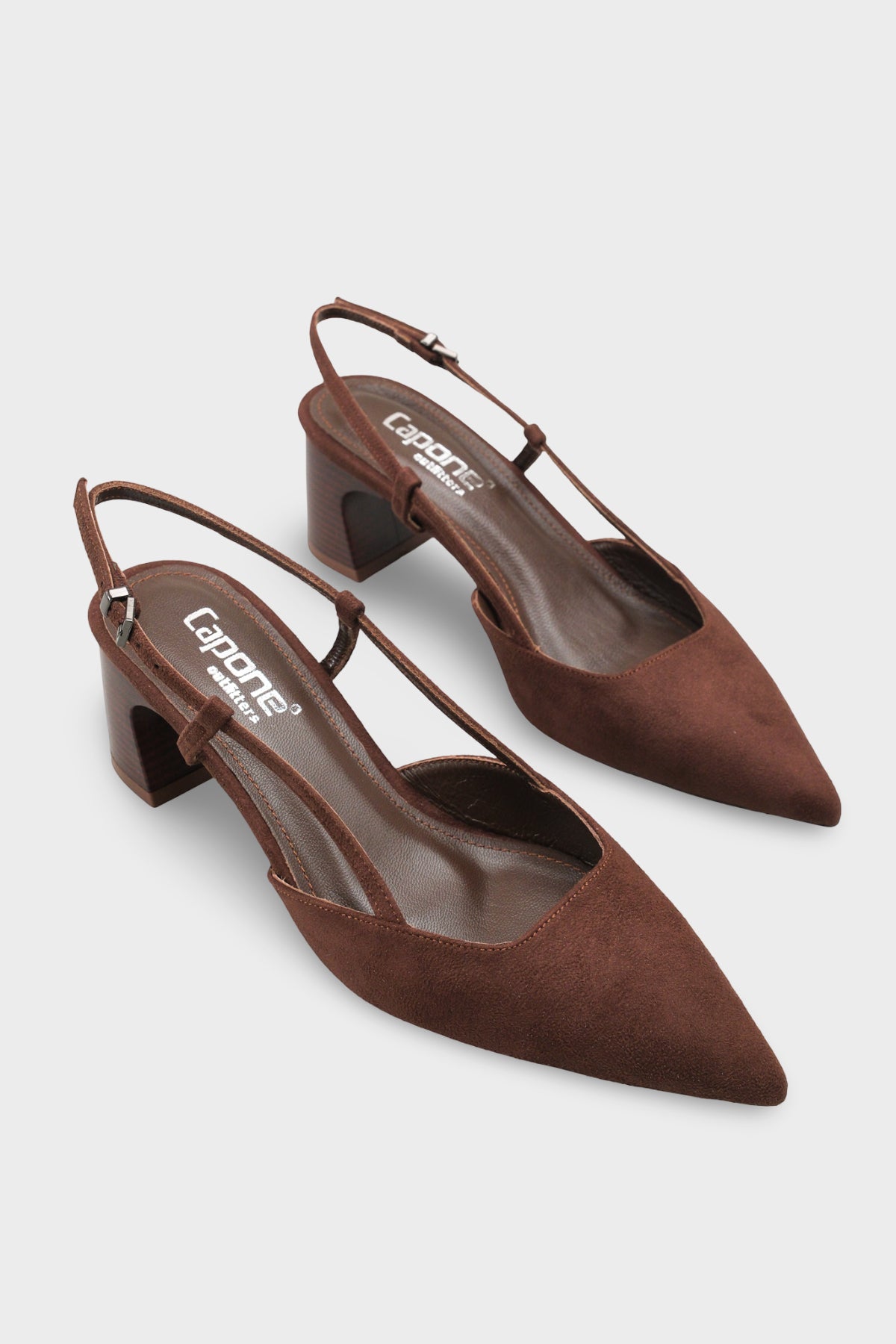 Phelia Hakiki Deri Astarlı Sivri Burunlu Orta Kalın Topuklu Süet Görünümlü Arkası Açık Kadın Ayakkab