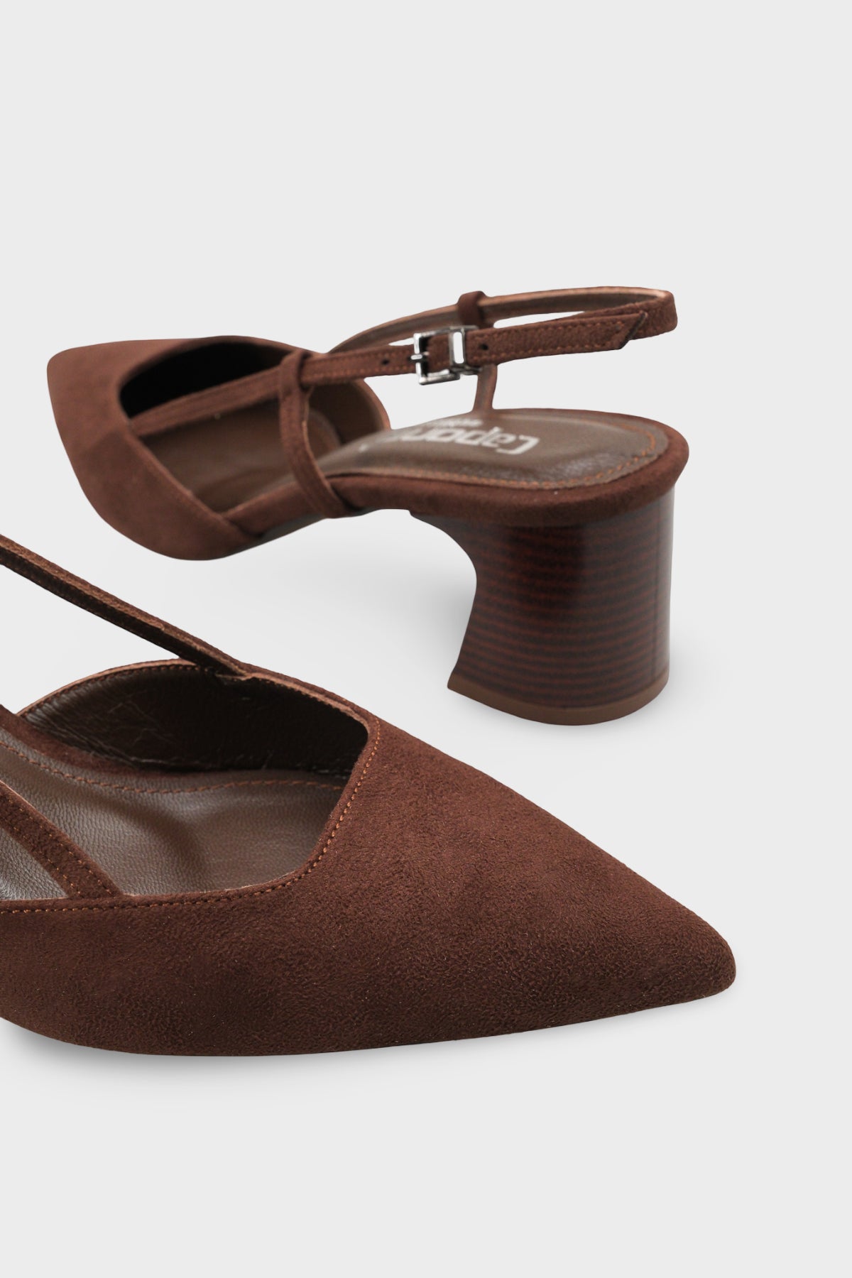 Phelia Hakiki Deri Astarlı Sivri Burunlu Orta Kalın Topuklu Süet Görünümlü Arkası Açık Kadın Ayakkab