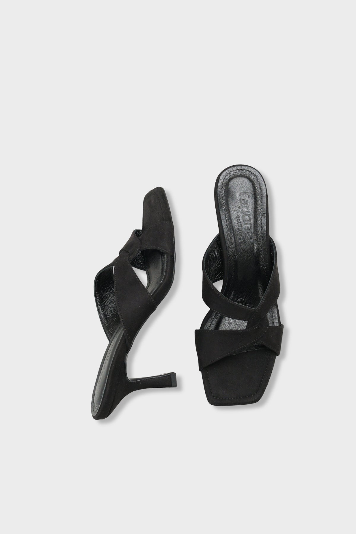 Sissy Hakiki Deri Astarlı Küt Burunlu Çapraz Bantlı Orta Topuklu Süet Görünümlü Şık Kadın Terlik