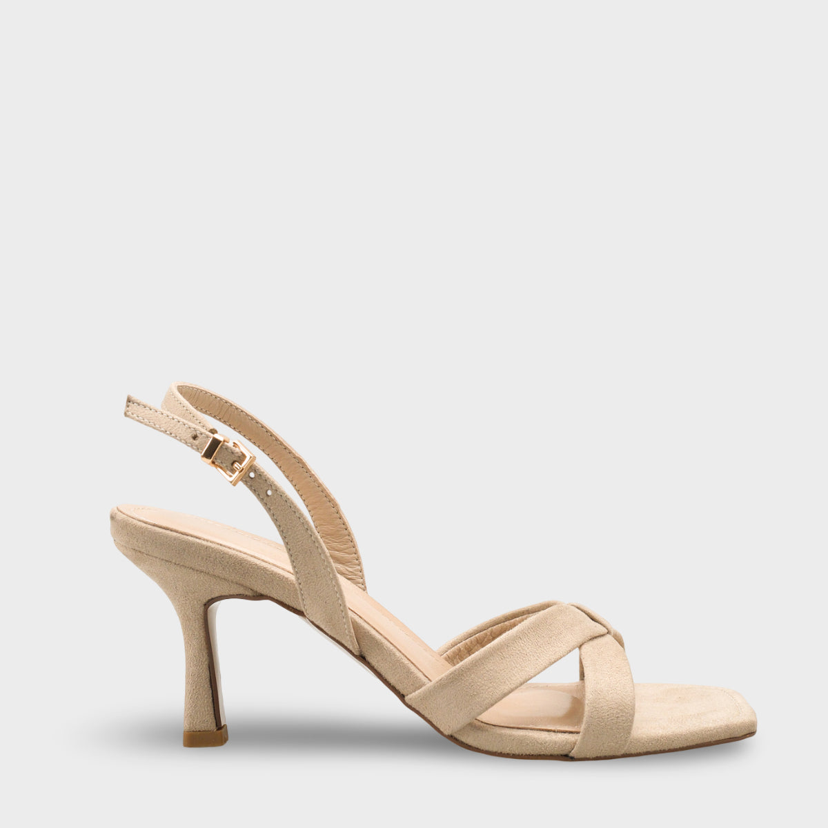 Roxana Hakiki Deri Astarlı Küt Burunlu Çapraz Bantlı Orta Topuklu Süet Görünümlü Şık Kadın Ayakkabı