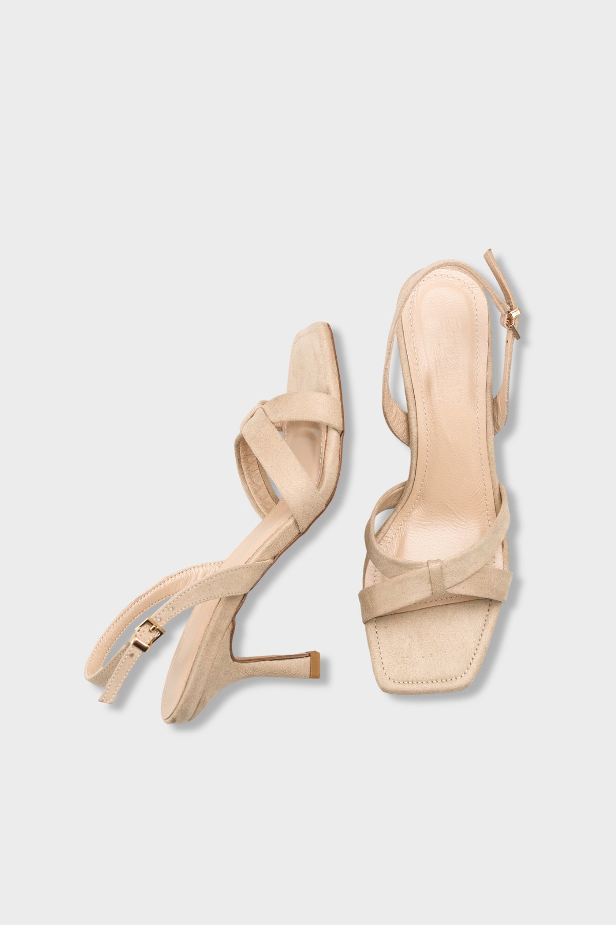 Roxana Hakiki Deri Astarlı Küt Burunlu Çapraz Bantlı Orta Topuklu Süet Görünümlü Şık Kadın Ayakkabı