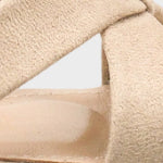 Roxana Hakiki Deri Astarlı Küt Burunlu Çapraz Bantlı Orta Topuklu Süet Görünümlü Şık Kadın Ayakkabı