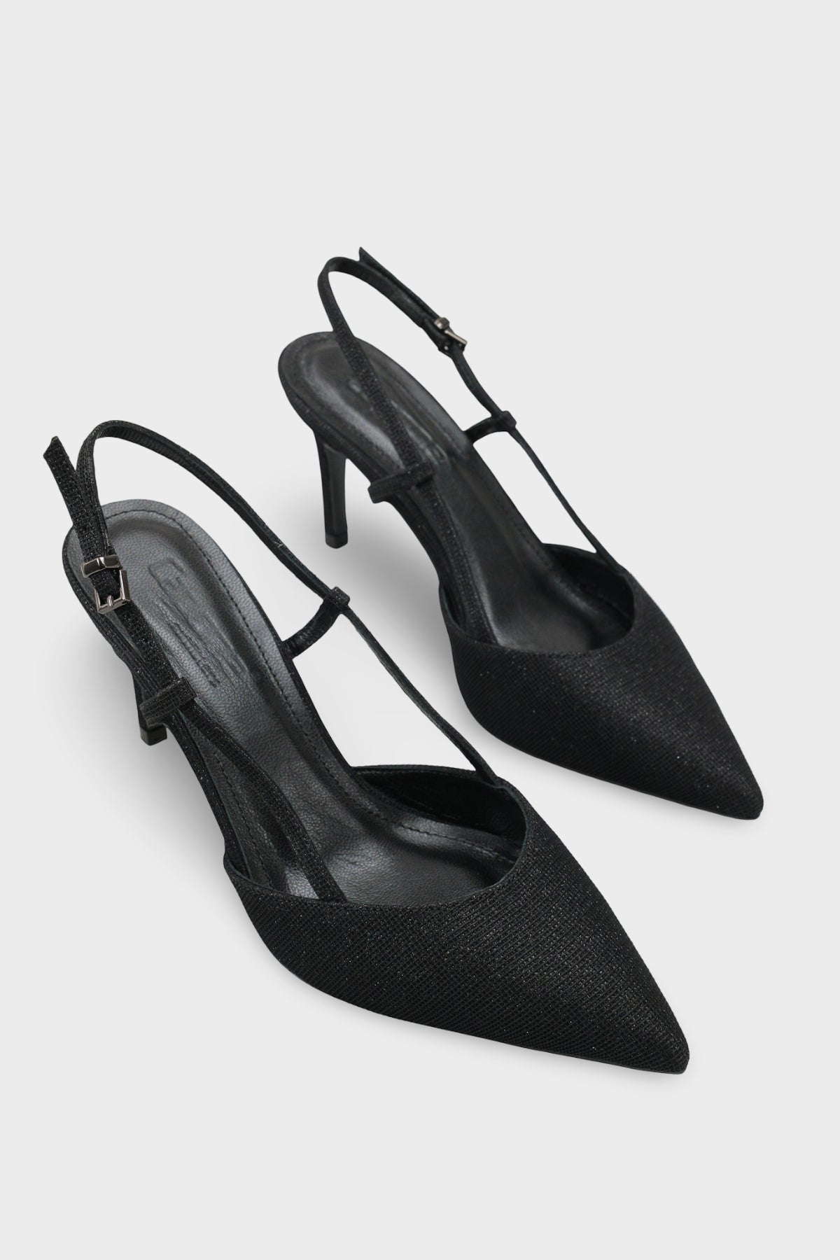 Susie Hakiki Deri Astarlı Sivri Burunlu Orta Topuklu Simli Arkası Açık Kadın Ayakkabı