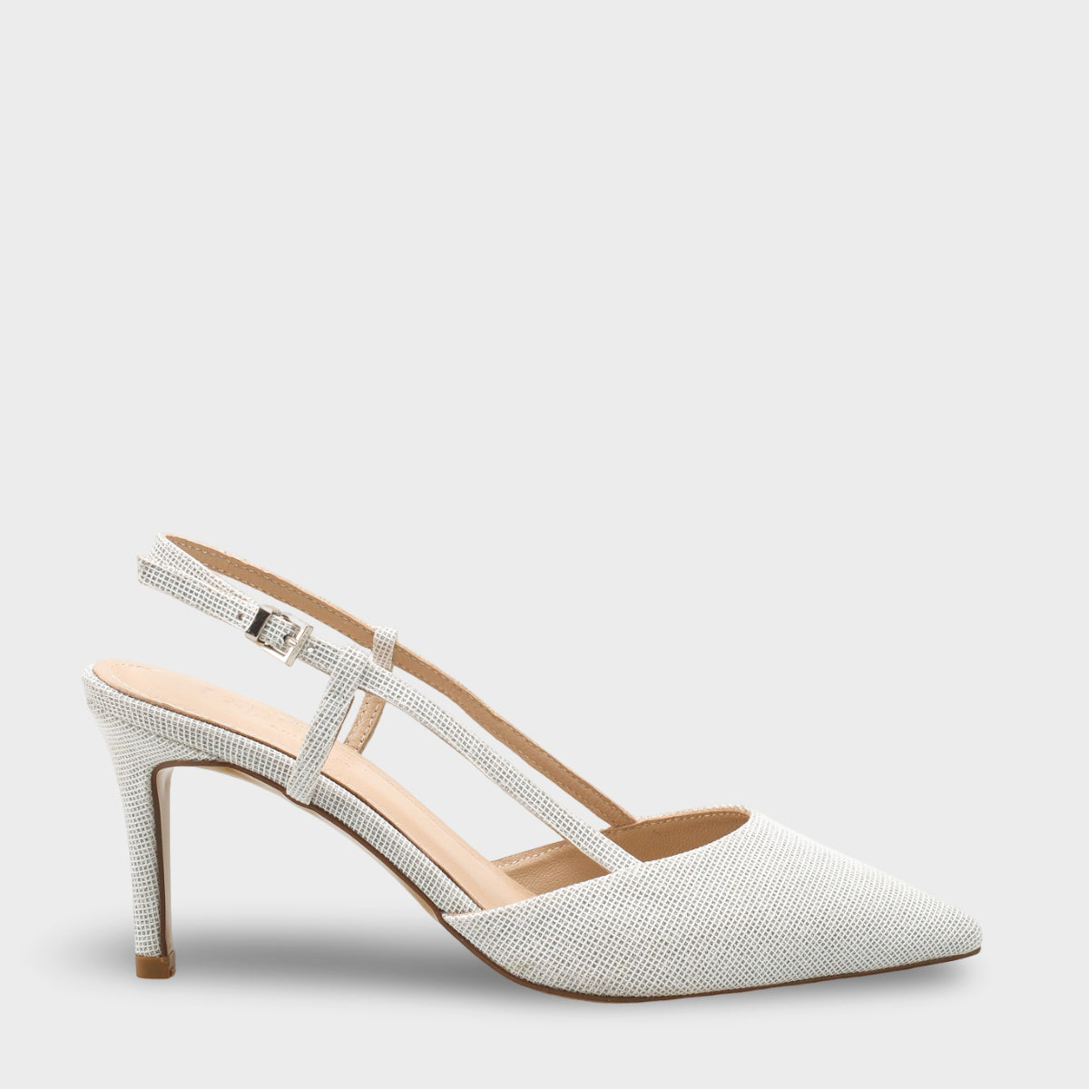 Susie Hakiki Deri Astarlı Sivri Burunlu Orta Topuklu Simli Arkası Açık Kadın Ayakkabı