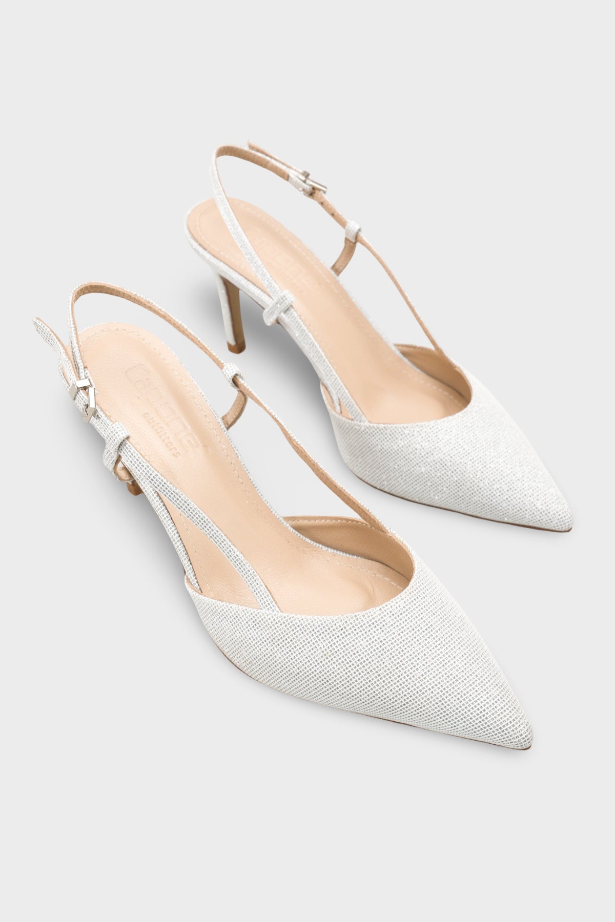 Susie Hakiki Deri Astarlı Sivri Burunlu Orta Topuklu Simli Arkası Açık Kadın Ayakkabı