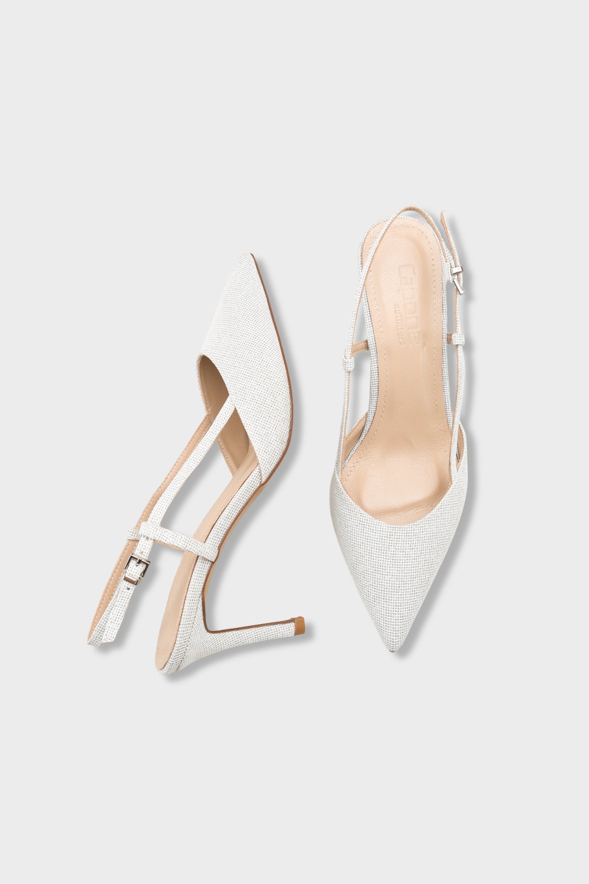 Susie Hakiki Deri Astarlı Sivri Burunlu Orta Topuklu Simli Arkası Açık Kadın Ayakkabı