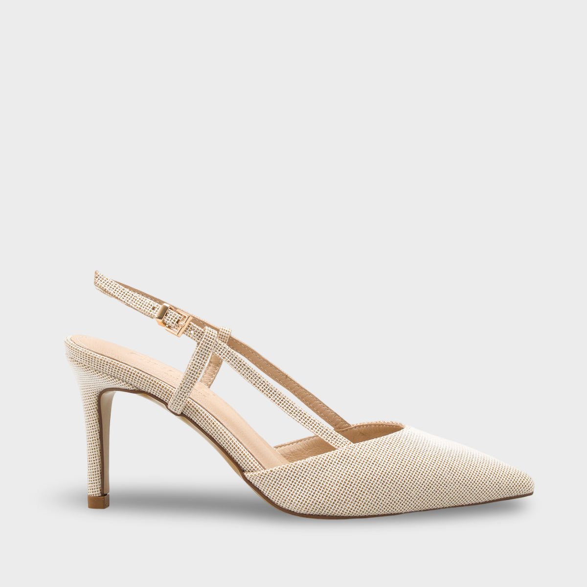 Susie Hakiki Deri Astarlı Sivri Burunlu Orta Topuklu Simli Arkası Açık Kadın Ayakkabı