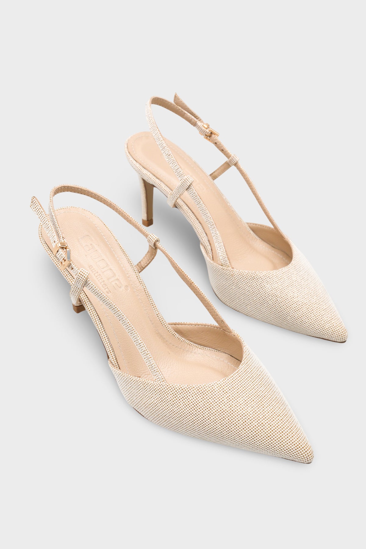 Susie Hakiki Deri Astarlı Sivri Burunlu Orta Topuklu Simli Arkası Açık Kadın Ayakkabı