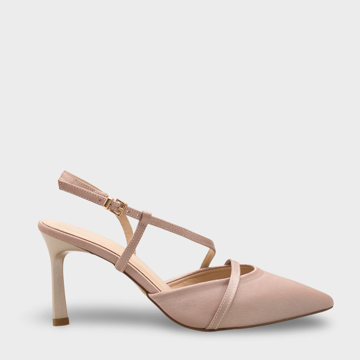 Jodee Hakiki Deri Astarlı Sivri Burunlu Orta Topuklu Saten Arkası Açık Kadın Ayakkabı
