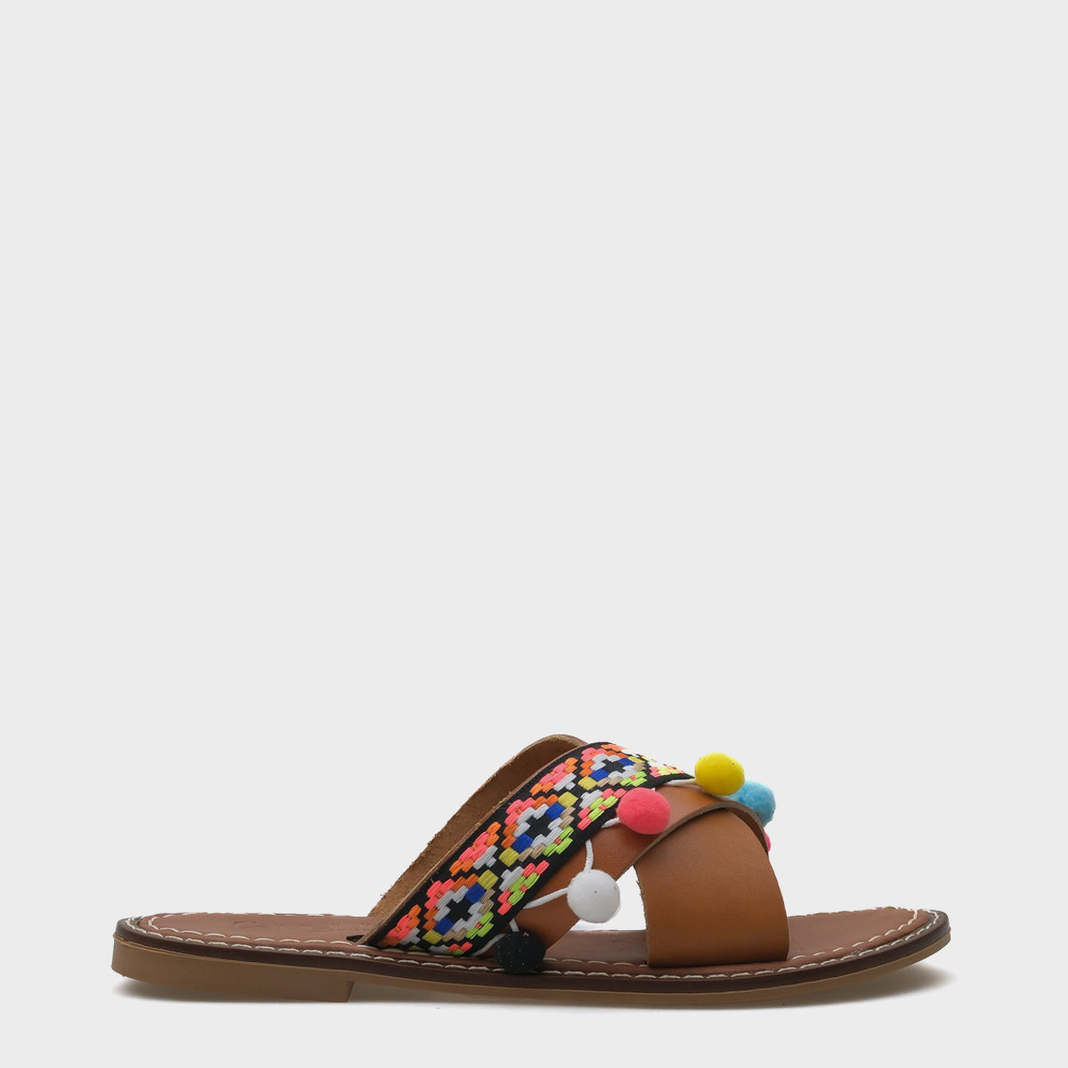 Mada 8084 Hakiki Deri Ponponlu Kadın Terlik