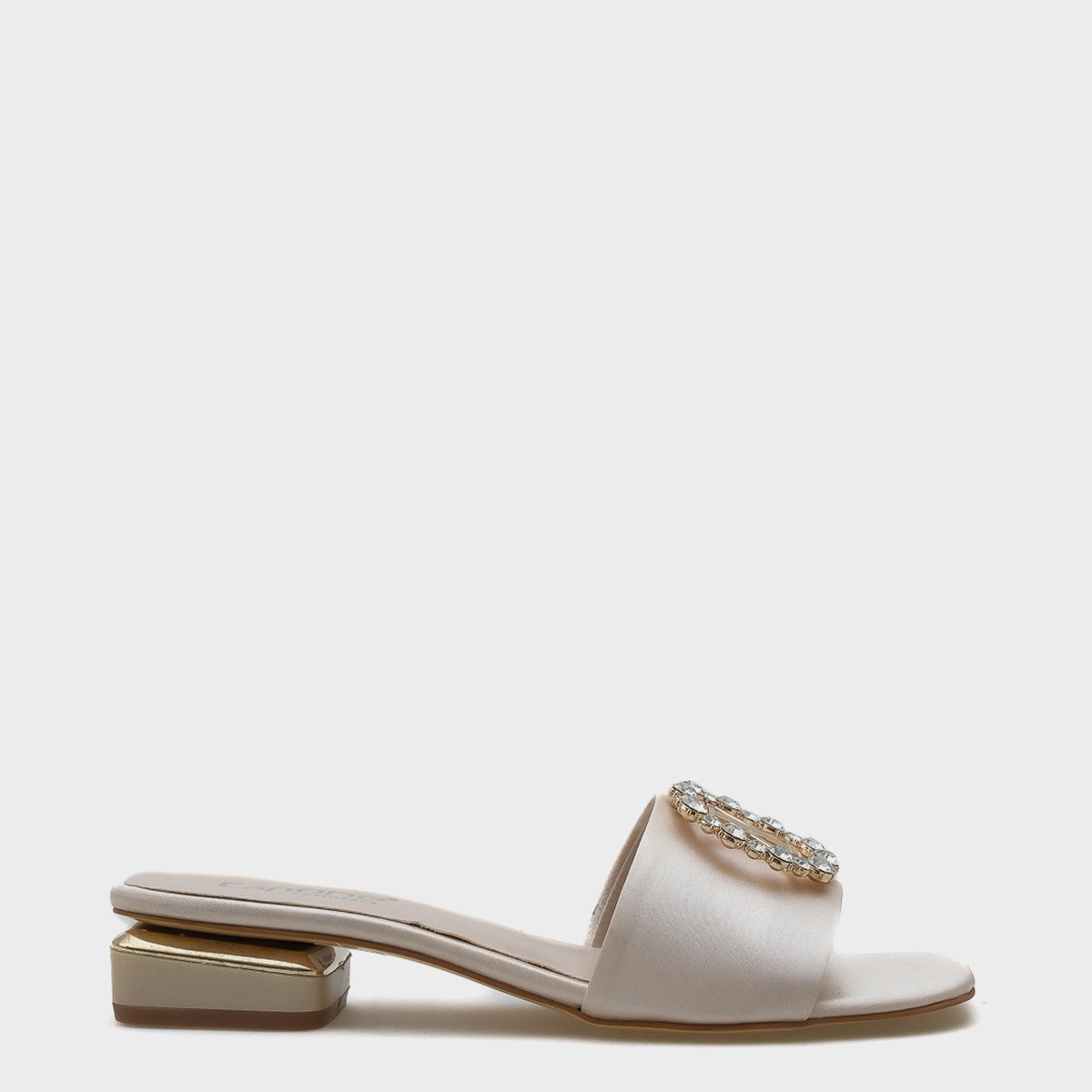 Malka Yuvarlak Küt Burunlu Taşlı Tokalı Kadın Kısa Topuklu Terlik