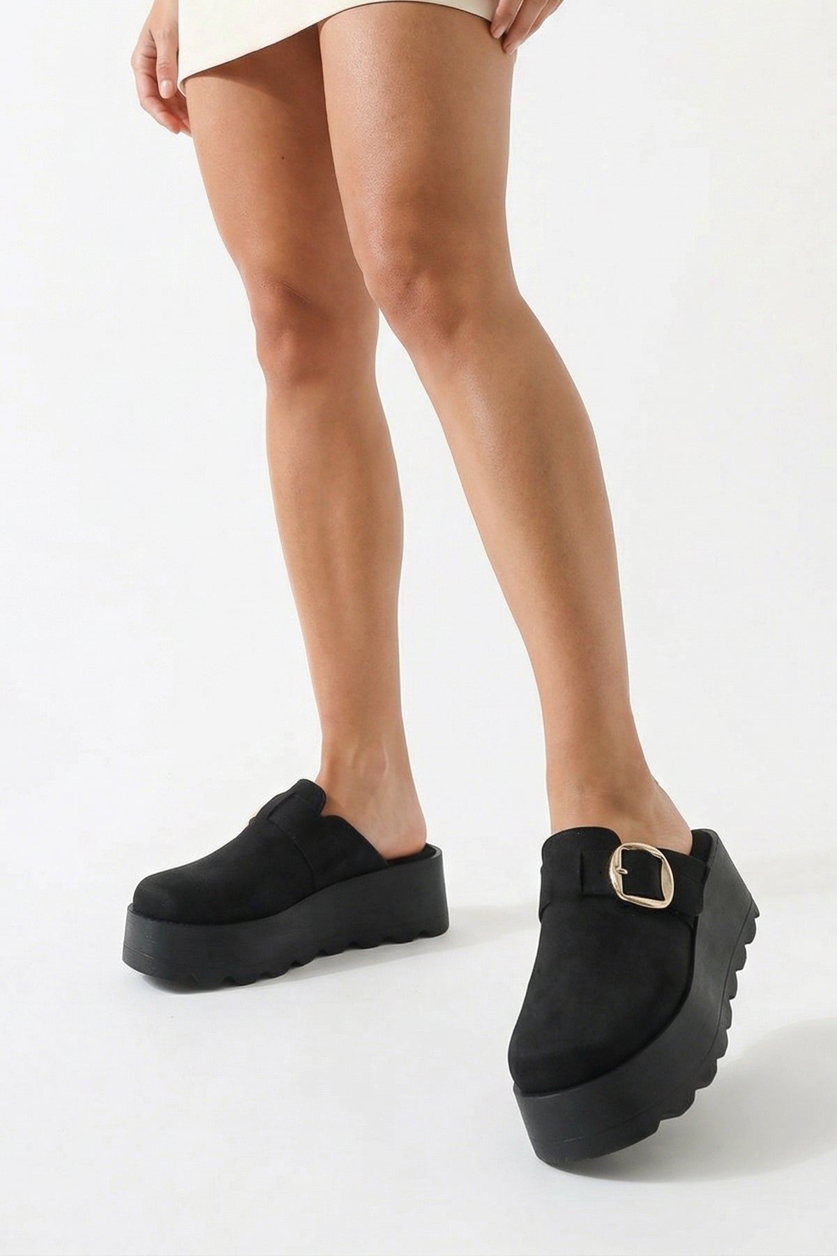 Minette Kürklü Süet Görünümlü Kadın Sabo