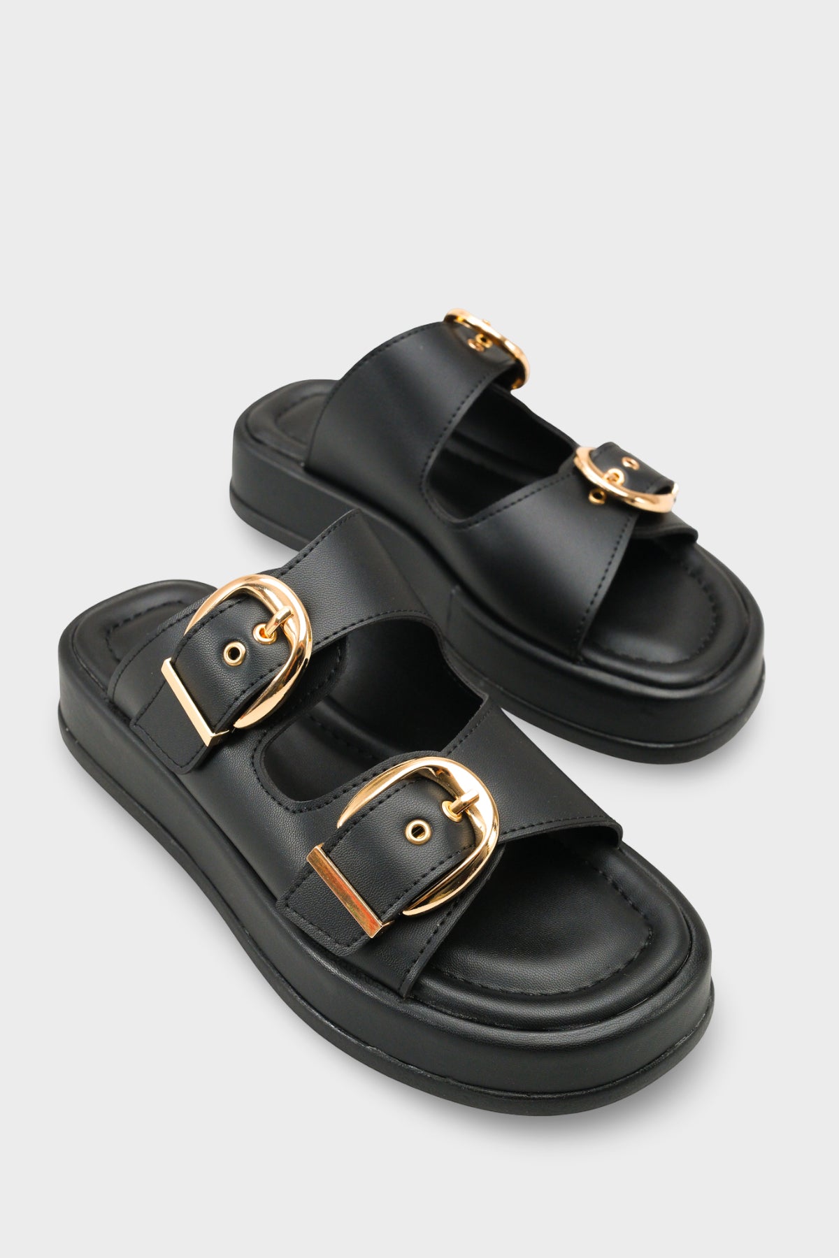 Vivien Dolgu Topuklu Çift Bantlı Tokalı Kadın Terlik