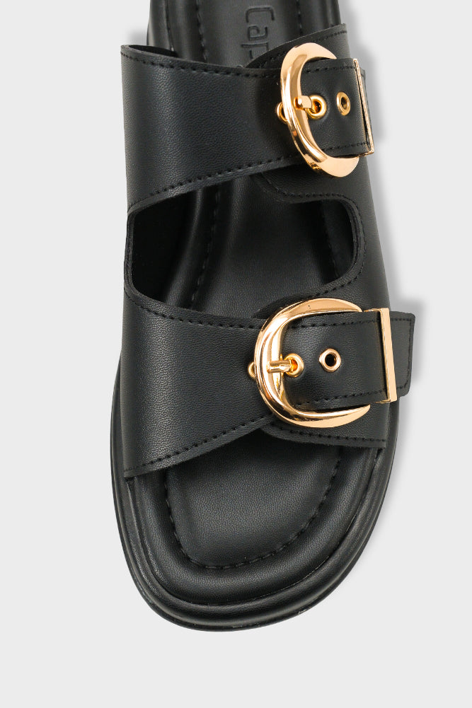 Vivien Dolgu Topuklu Çift Bantlı Tokalı Kadın Terlik