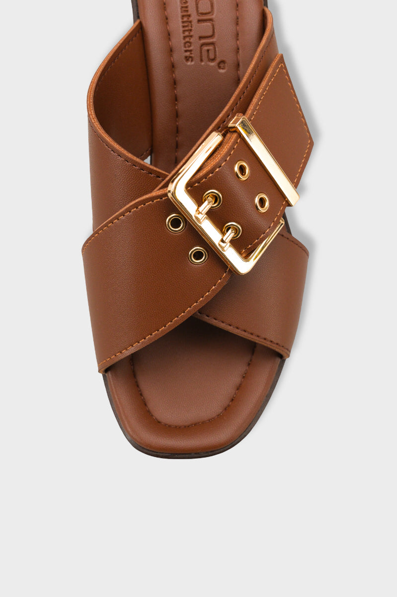 Marlo Platform Çapraz Bantlı Metal Tokalı Kadın Terlik