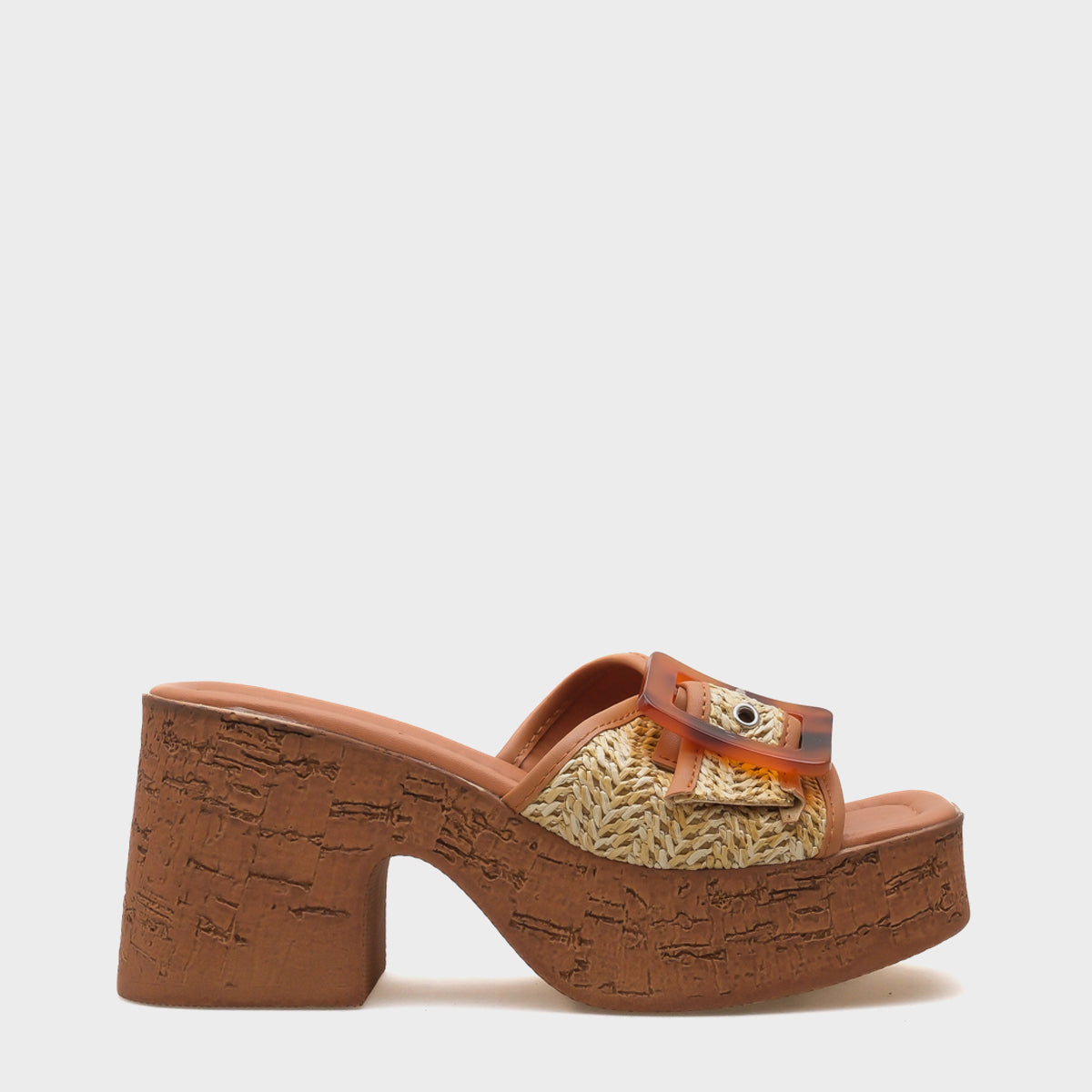 Tracey Platform Leopar Tokalı Hasır Tek Bantlı Kadın Terlik