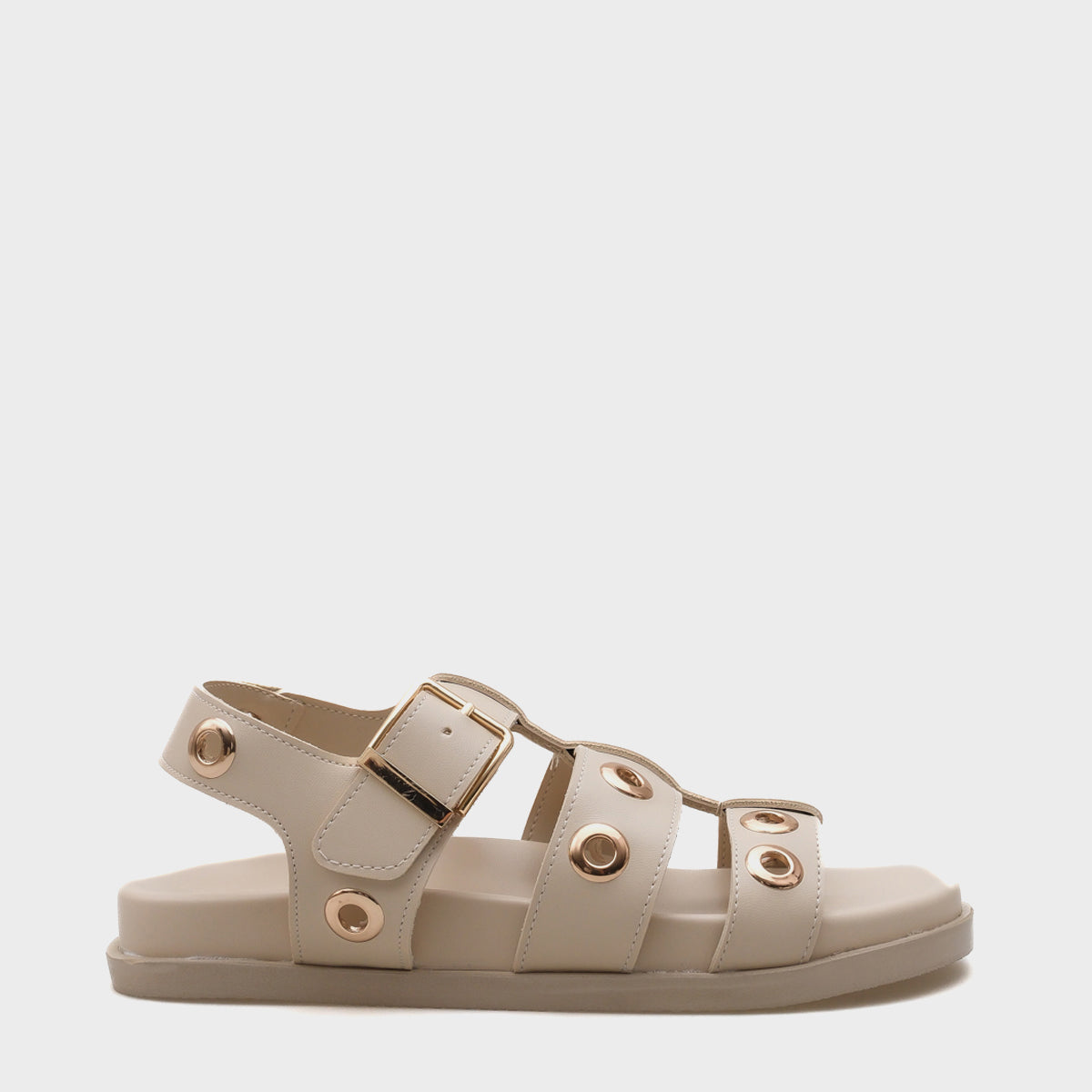 Valene Düz Topuk Metal Aksesuarlı Gladyatör Kadın Sandalet