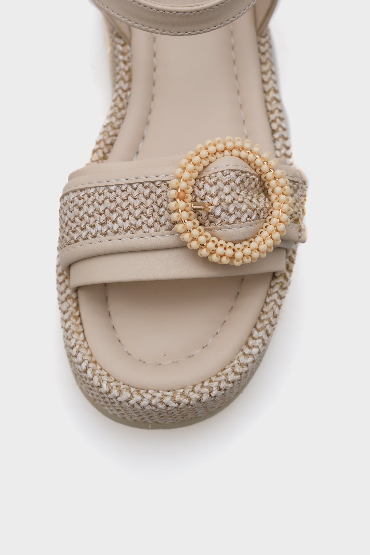 Vanda Ahşap Tek Tokalı Leoparlı Hasırlı Dolgu Topuklu Kadın Sandalet