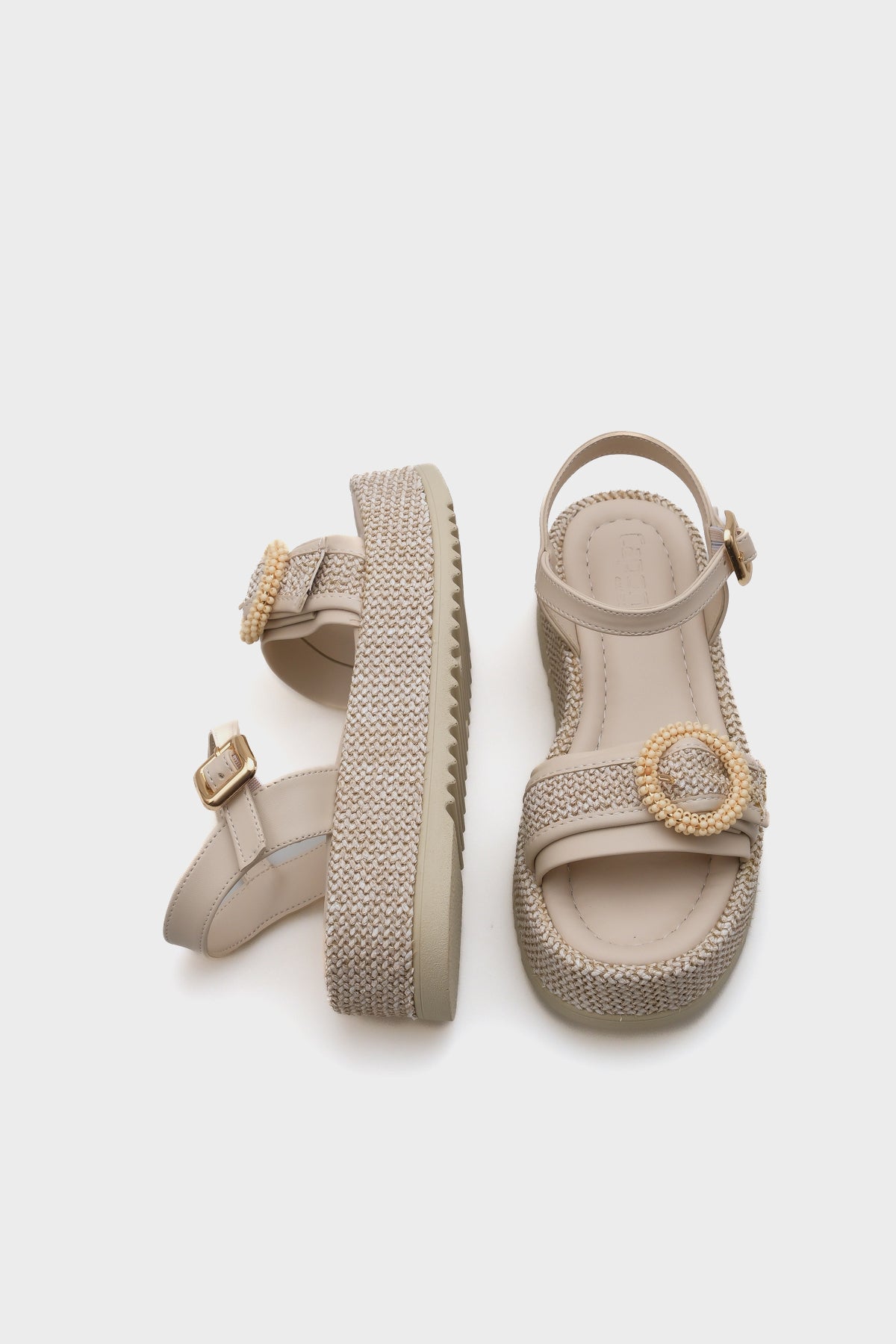 Vanda Ahşap Tek Tokalı Leoparlı Hasırlı Dolgu Topuklu Kadın Sandalet