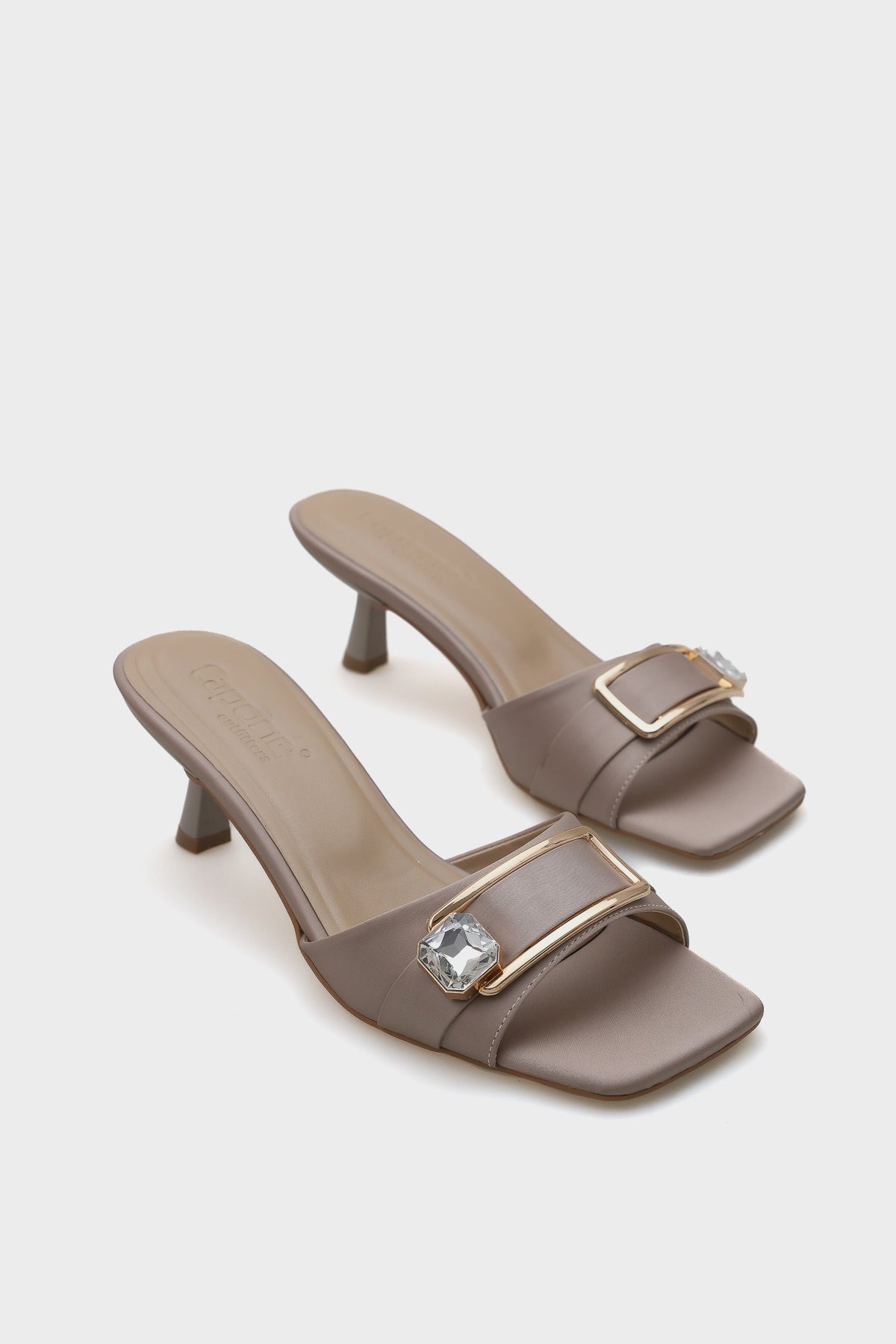 Mina Küt Burunlu Orta Topuklu Taşlı Tek Bantlı Kadın Terlik