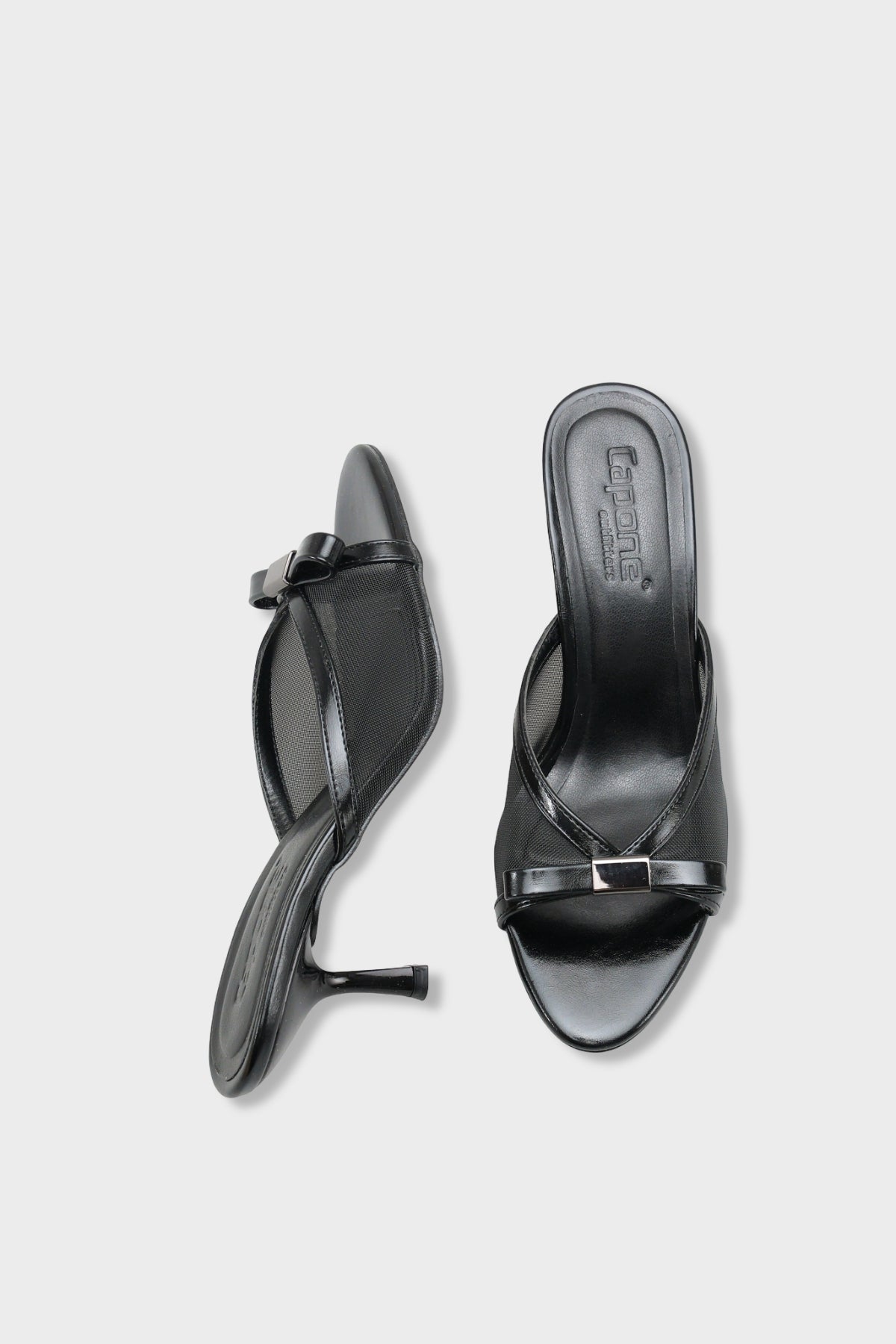 Robbi Sivri Burunlu Fileli Fiyonklu Orta Topuklu Şık Kadın Terlik