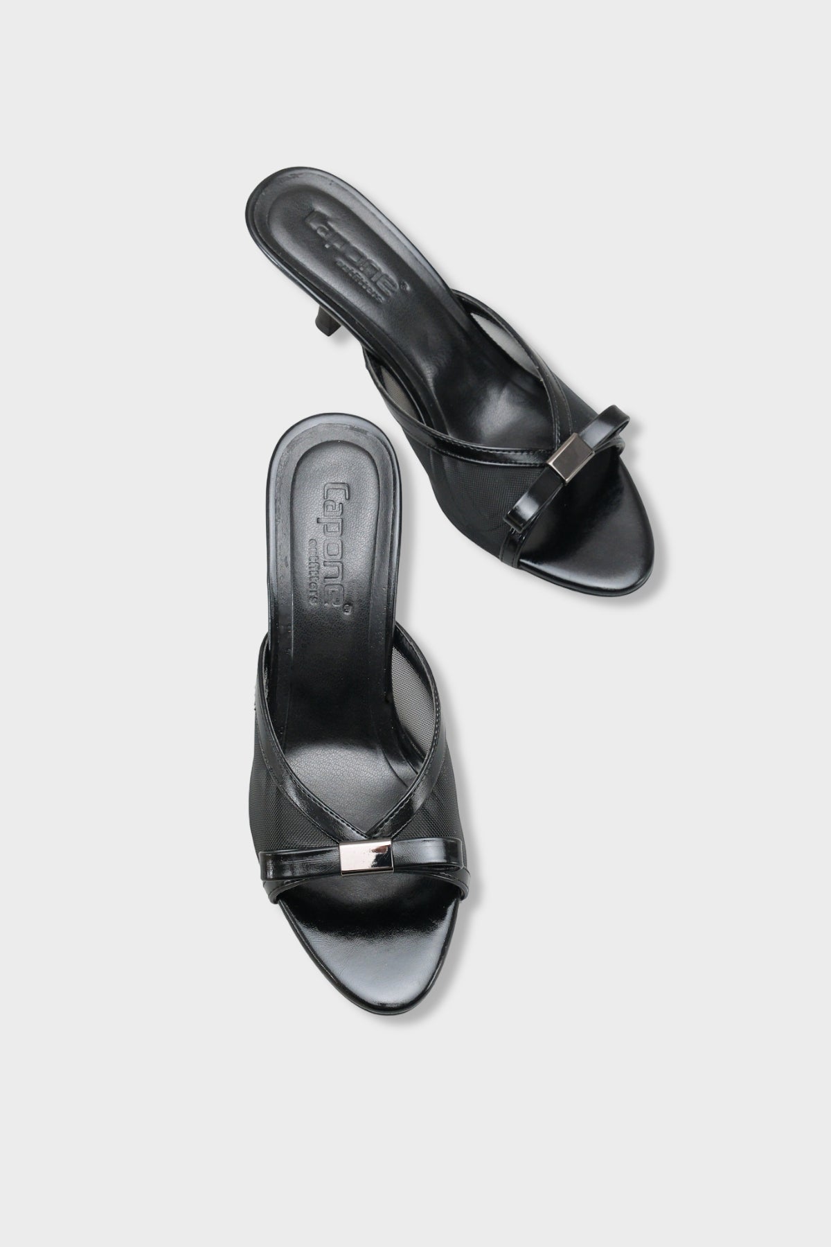 Robbi Sivri Burunlu Fileli Fiyonklu Orta Topuklu Şık Kadın Terlik