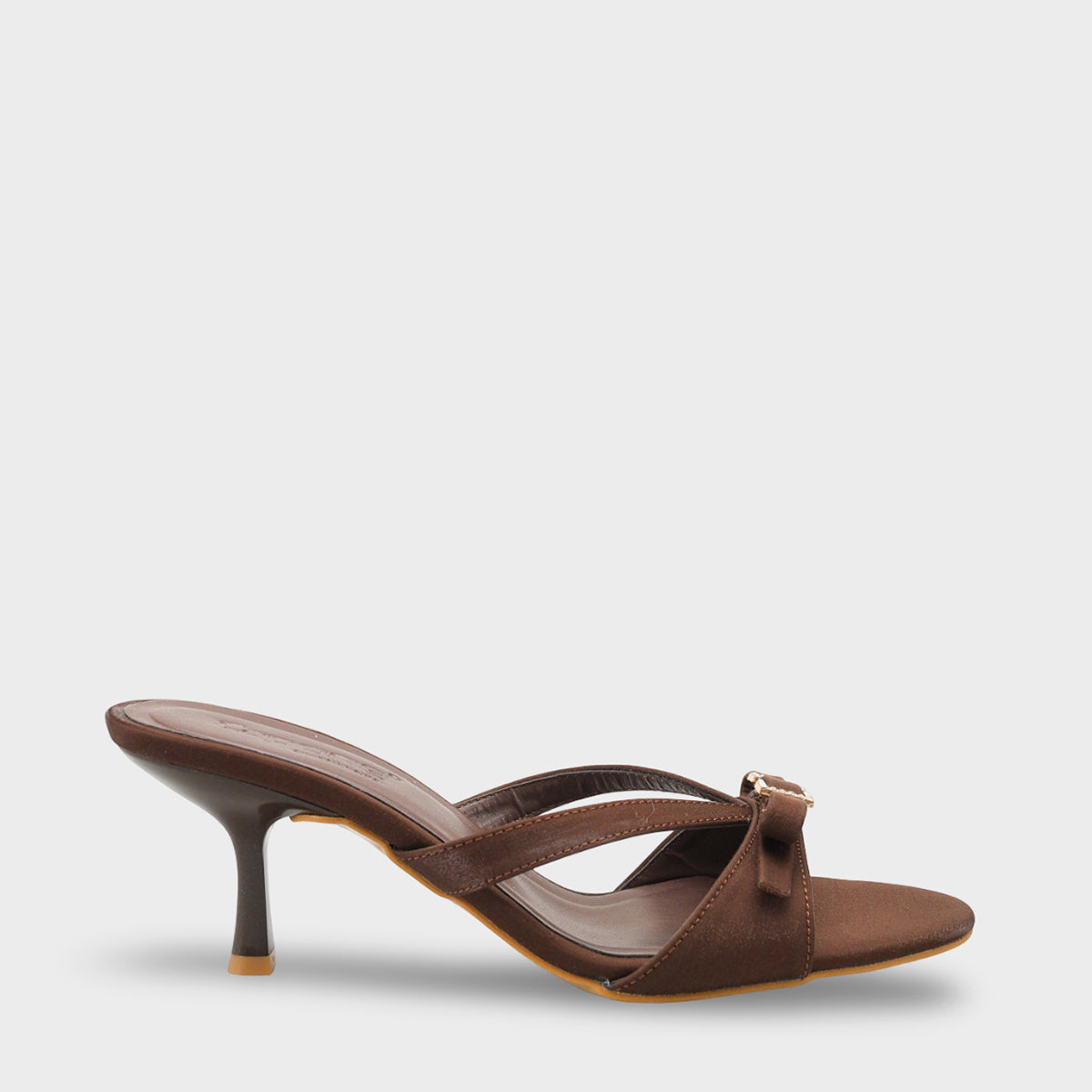 Vivia Sivri Burunlu Taşlı Tokalı Saten Orta Topuklu Şık Kadın Terlik