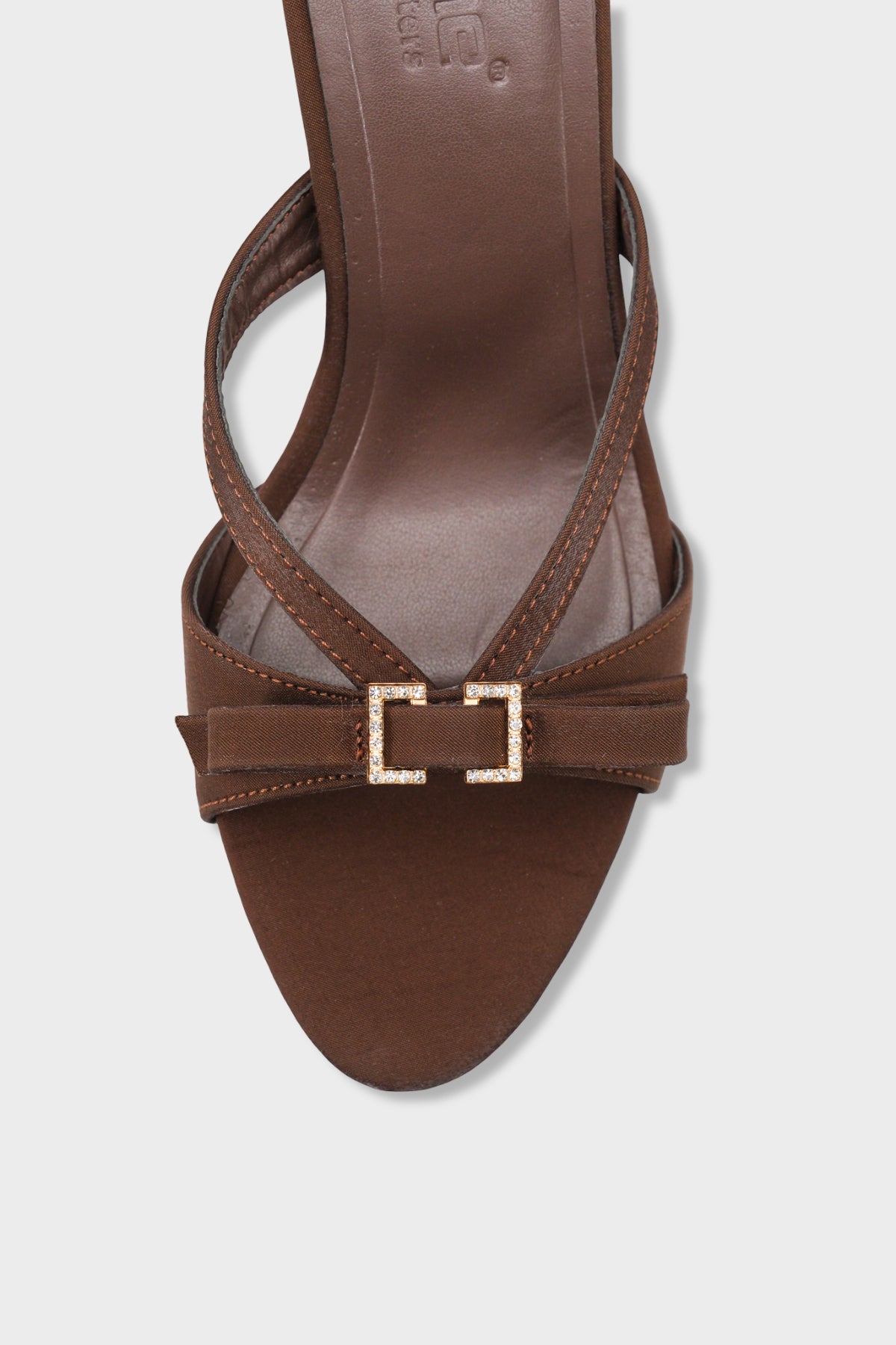 Vivia Sivri Burunlu Taşlı Tokalı Saten Orta Topuklu Şık Kadın Terlik