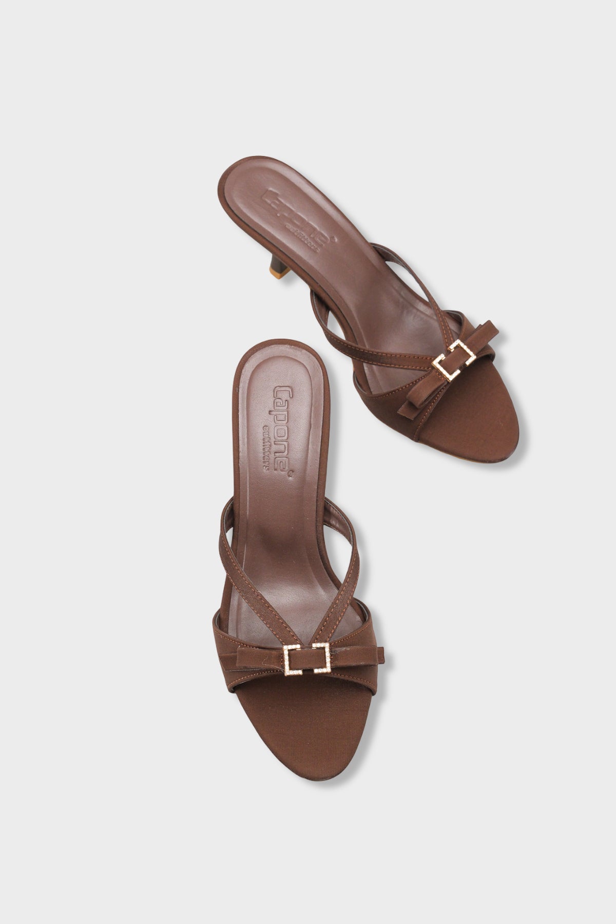 Vivia Sivri Burunlu Taşlı Tokalı Saten Orta Topuklu Şık Kadın Terlik