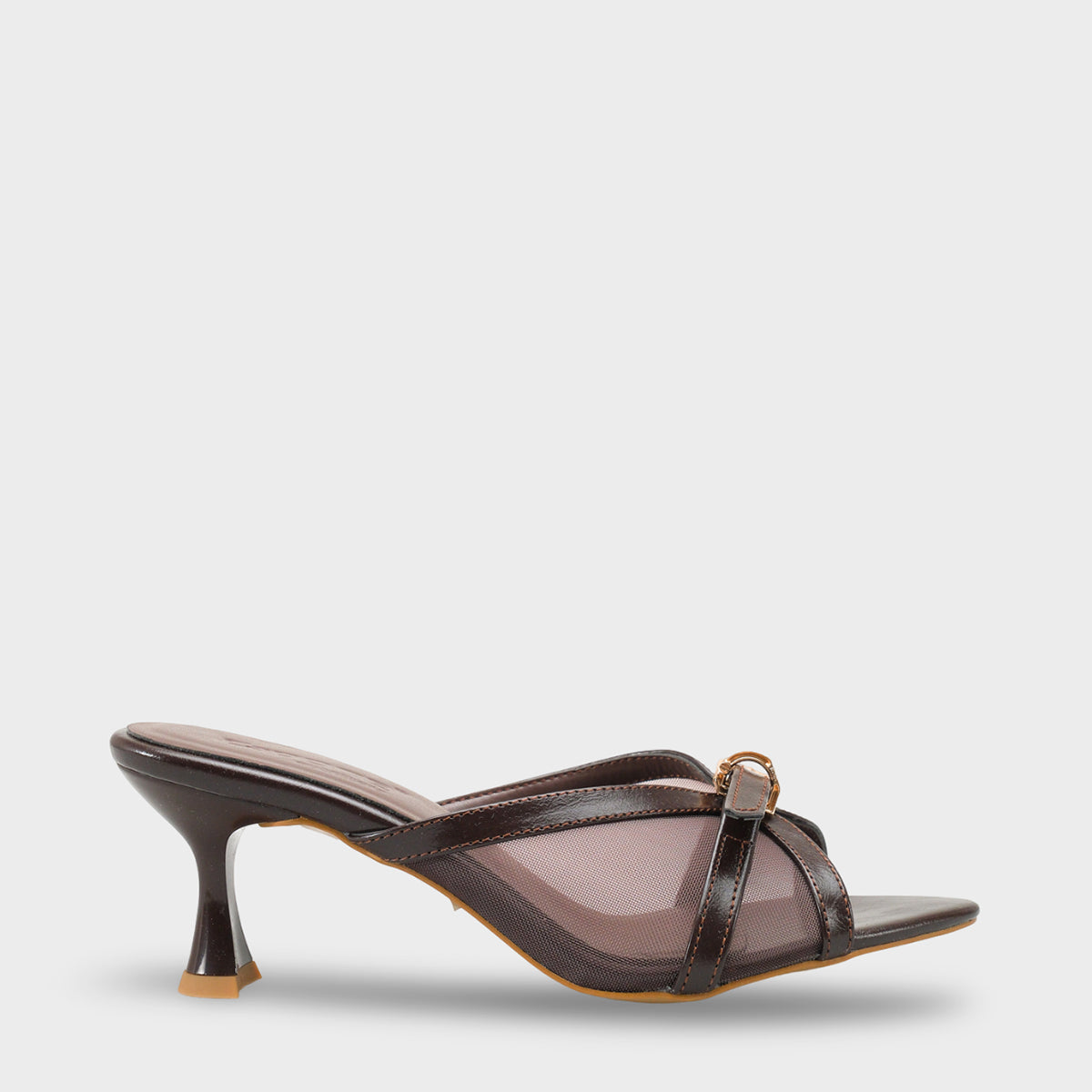 Marnie Sivri Burunlu Fileli Metal Tokalı Orta Topuklu Şık Kadın Terlik